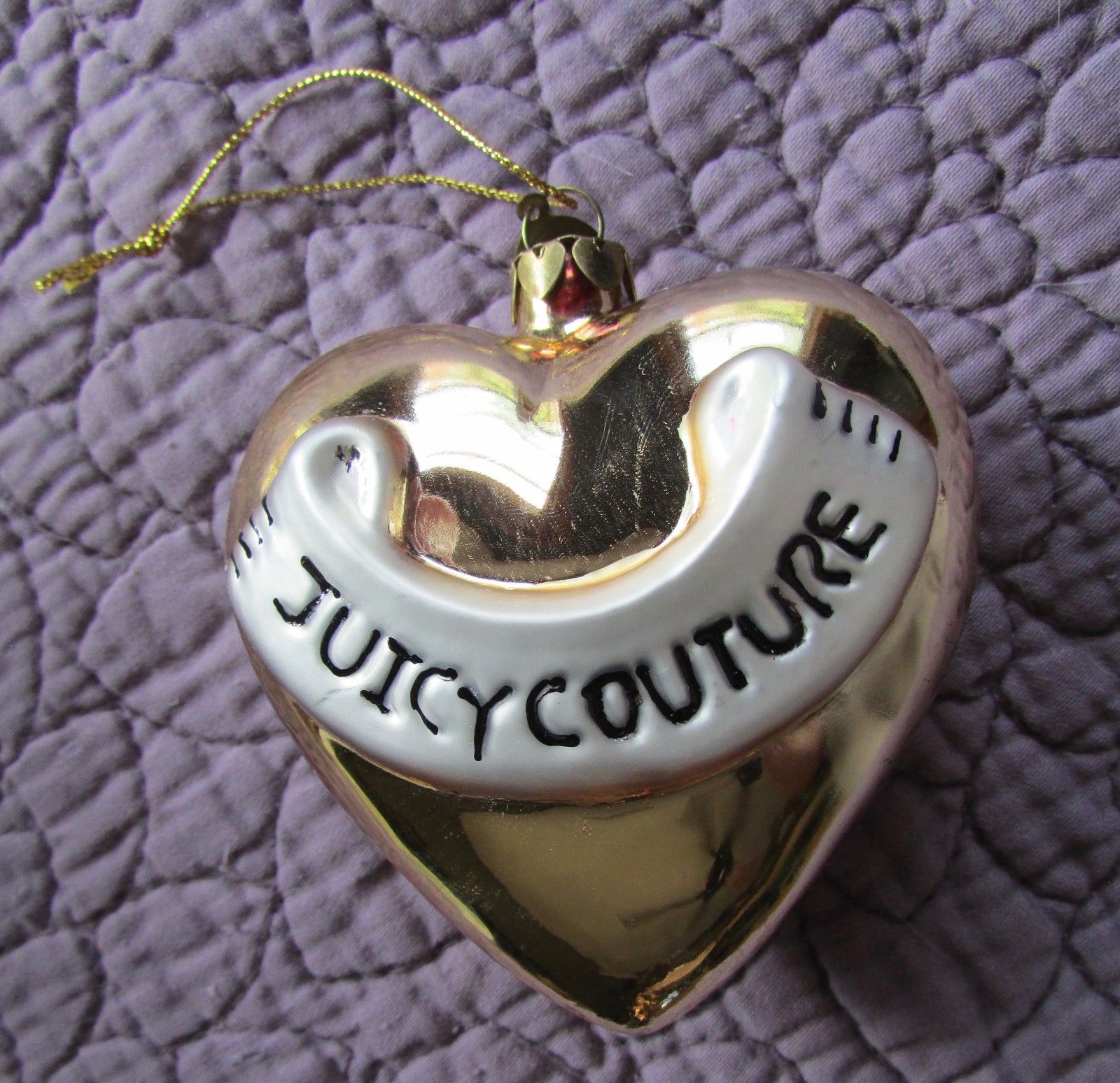Juicy Couture Christmas Holiday 2008 Ornament Big Puffy Banner Heart Vintage Box