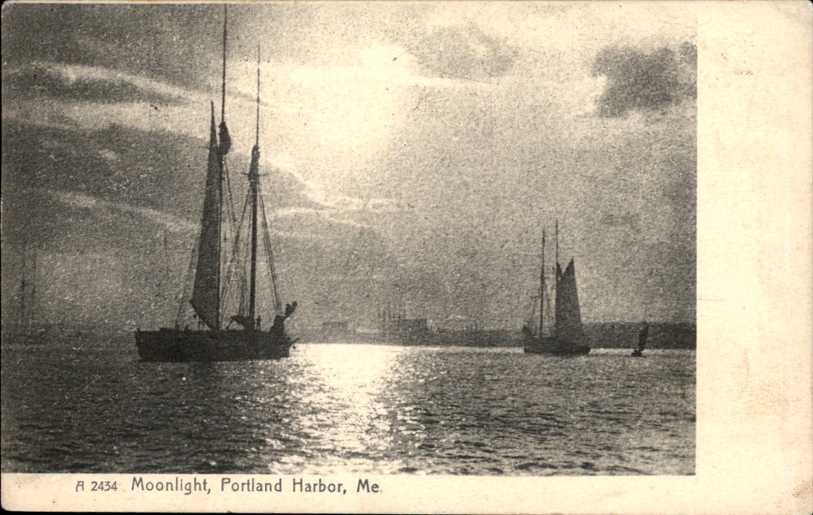 Portland ME Moonlight Harbor Scene The Rotograph Co. c1900s-10s Vintage Postcard