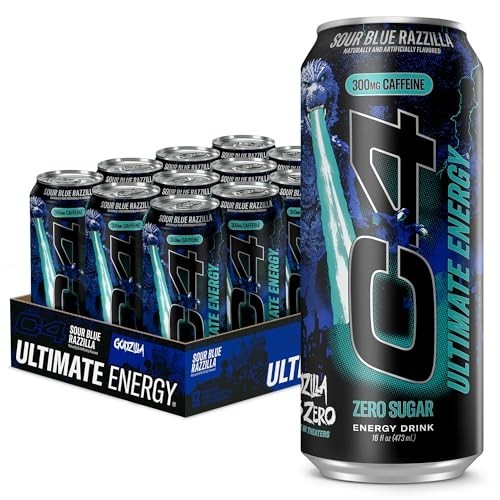 C4 Ultimate Energy Drink, Zero Sugar, Sour Blue Razzilla, 12pk