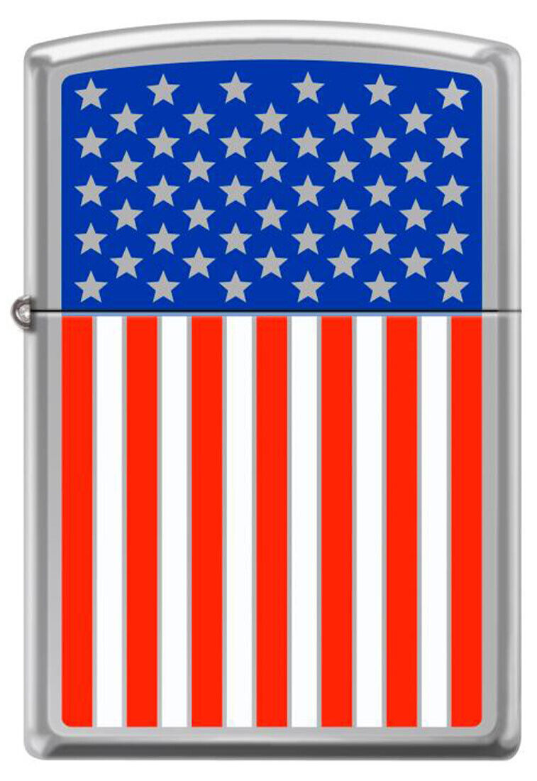 American Flag Engraved Red White & Blue Polished Chrome Patriotic Zippo Lighter