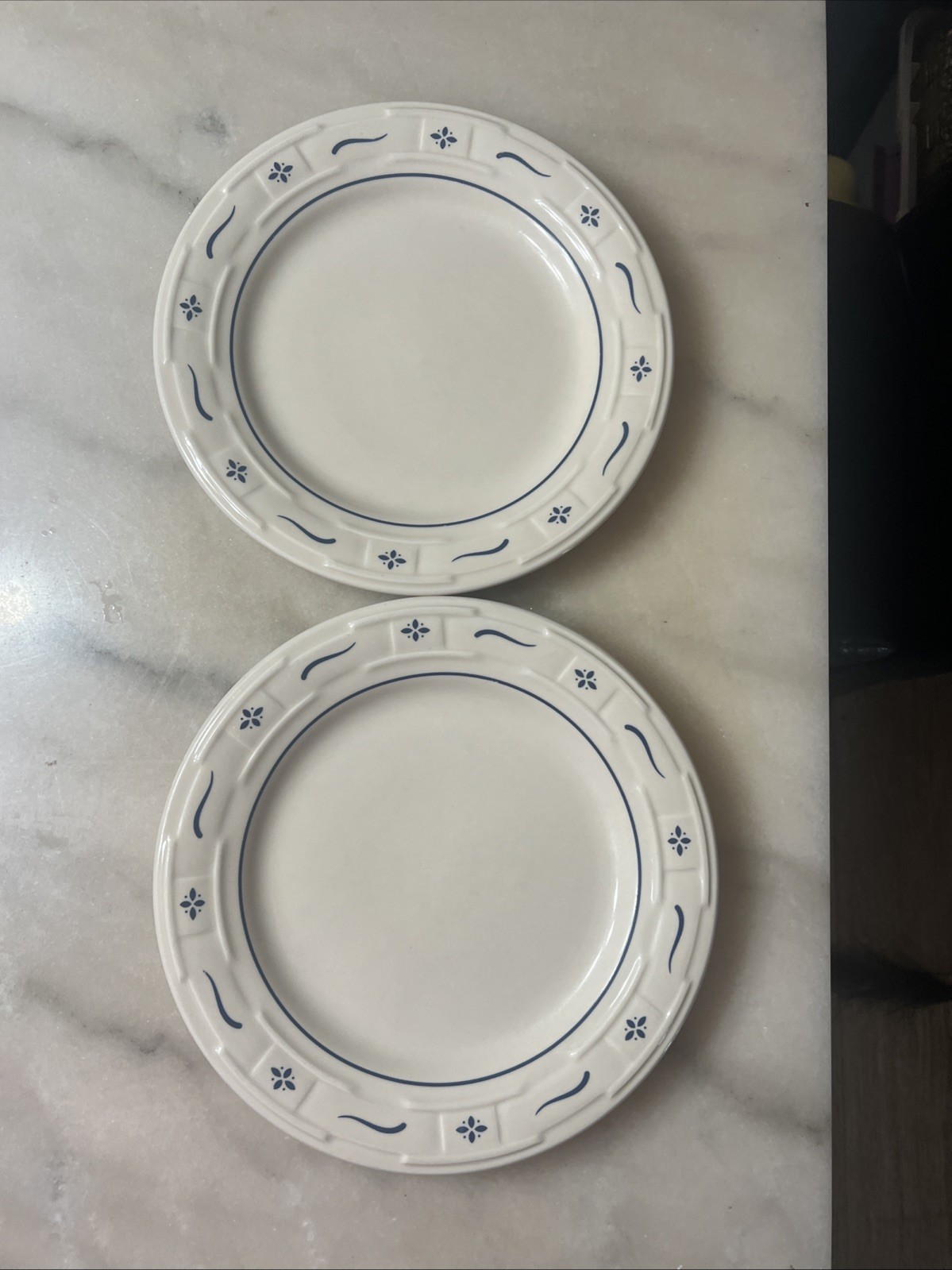 2 LONGABERGER POTTERY WOVEN TRADITIONS BLUE DINNER PLATES