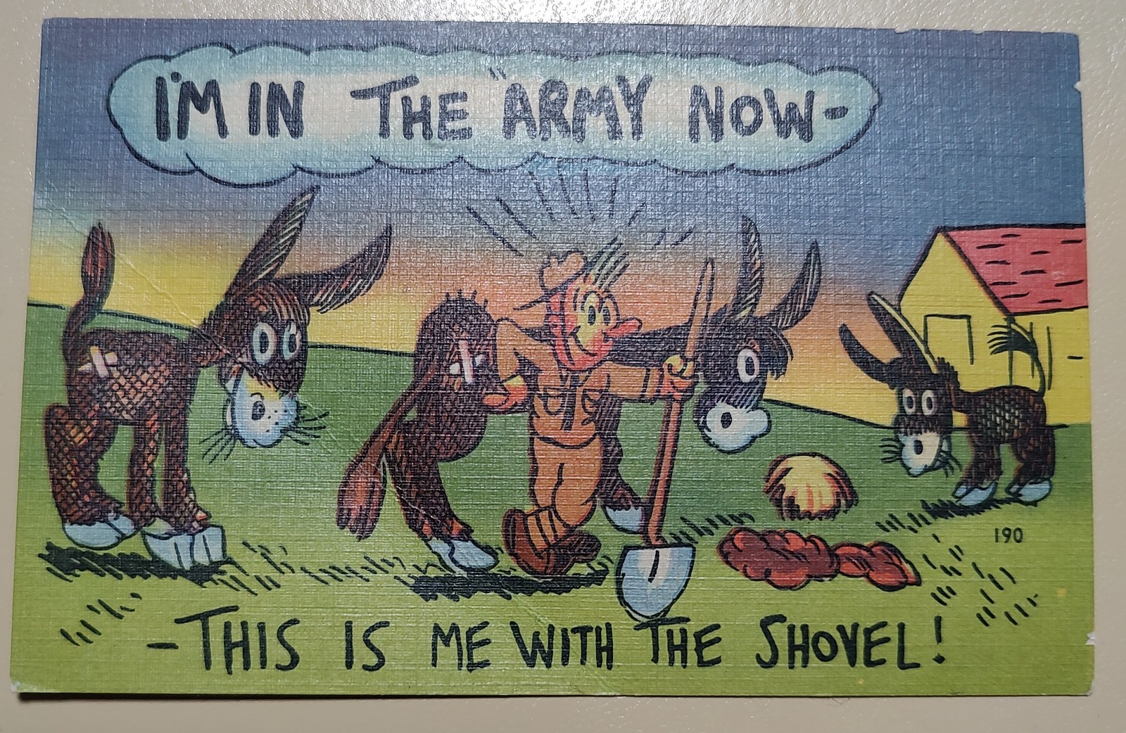 Vintage WW2 Postcard Comic Military Army Humor has fold s6