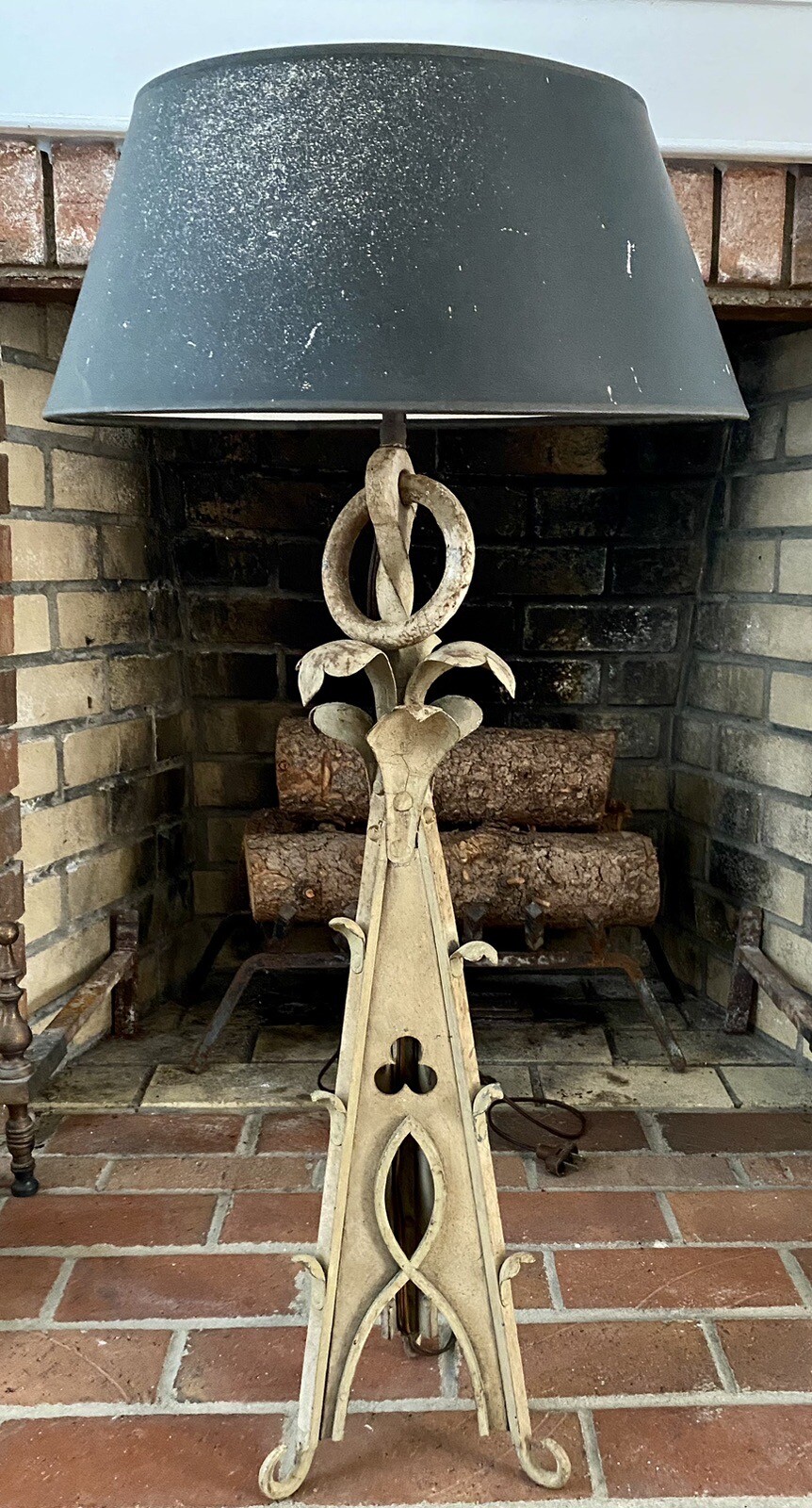 Antique Arts & Crafts Gothic Wrought Iron Lamp Lantern 34.5\