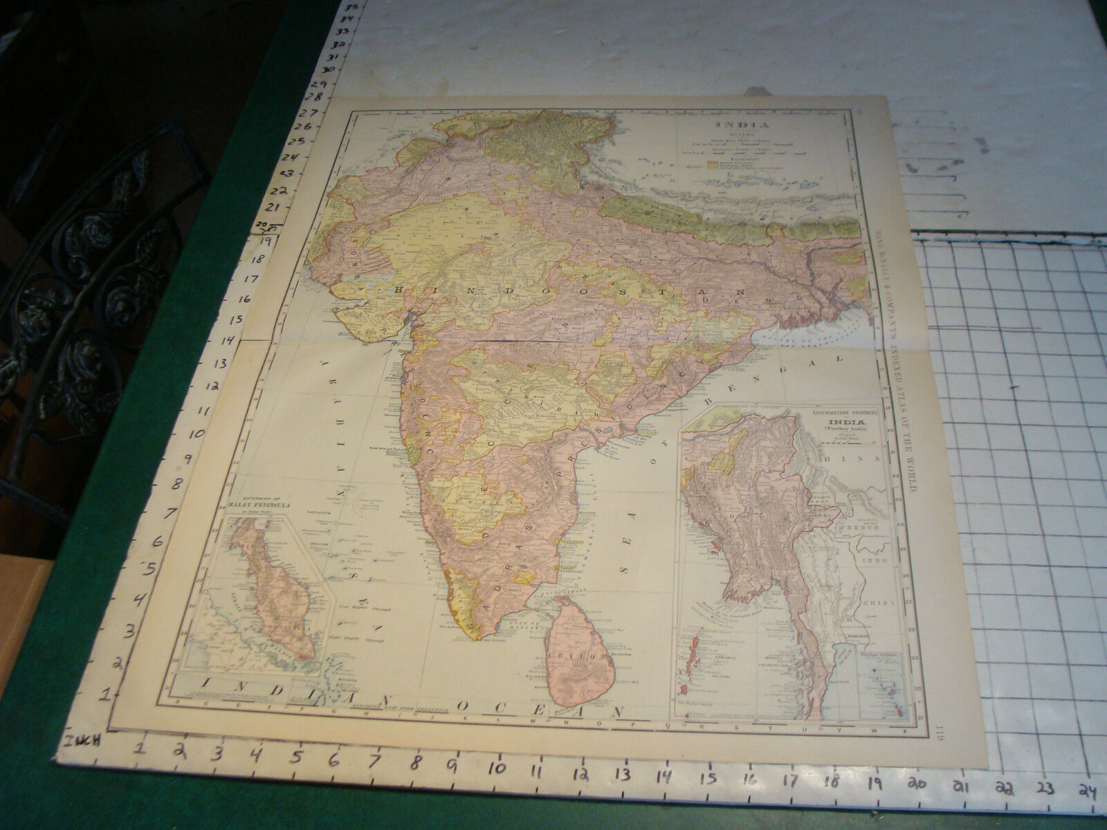 Vintage Original 1898 Rand McNally Map: INDIA, 28 x 21