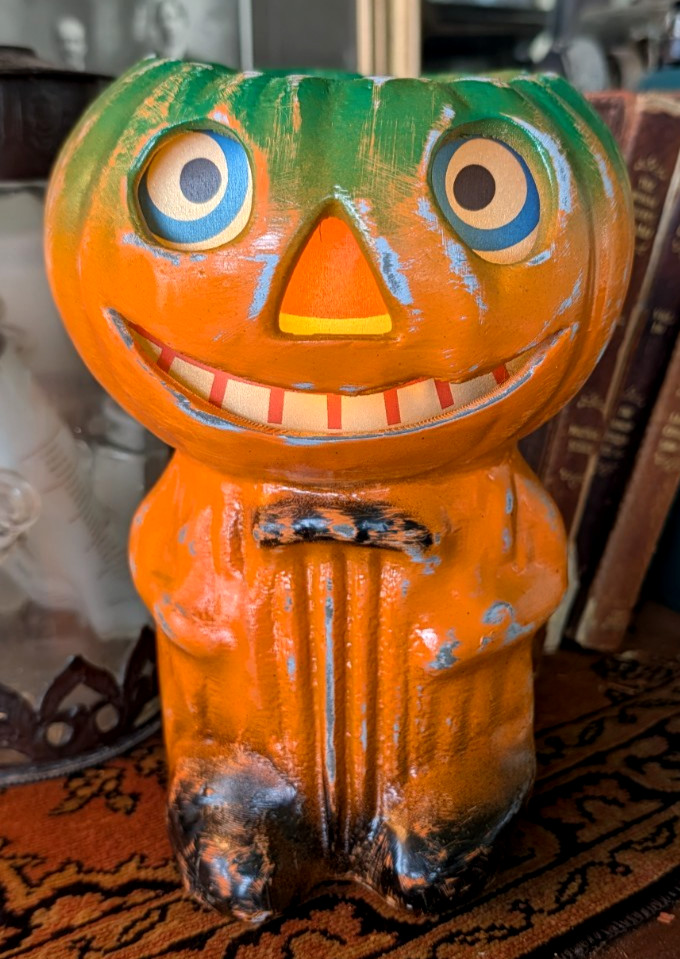 Paper Mache Style Halloween Standing Jack-o-Lantern Man by Evelyn & Lou Vintage