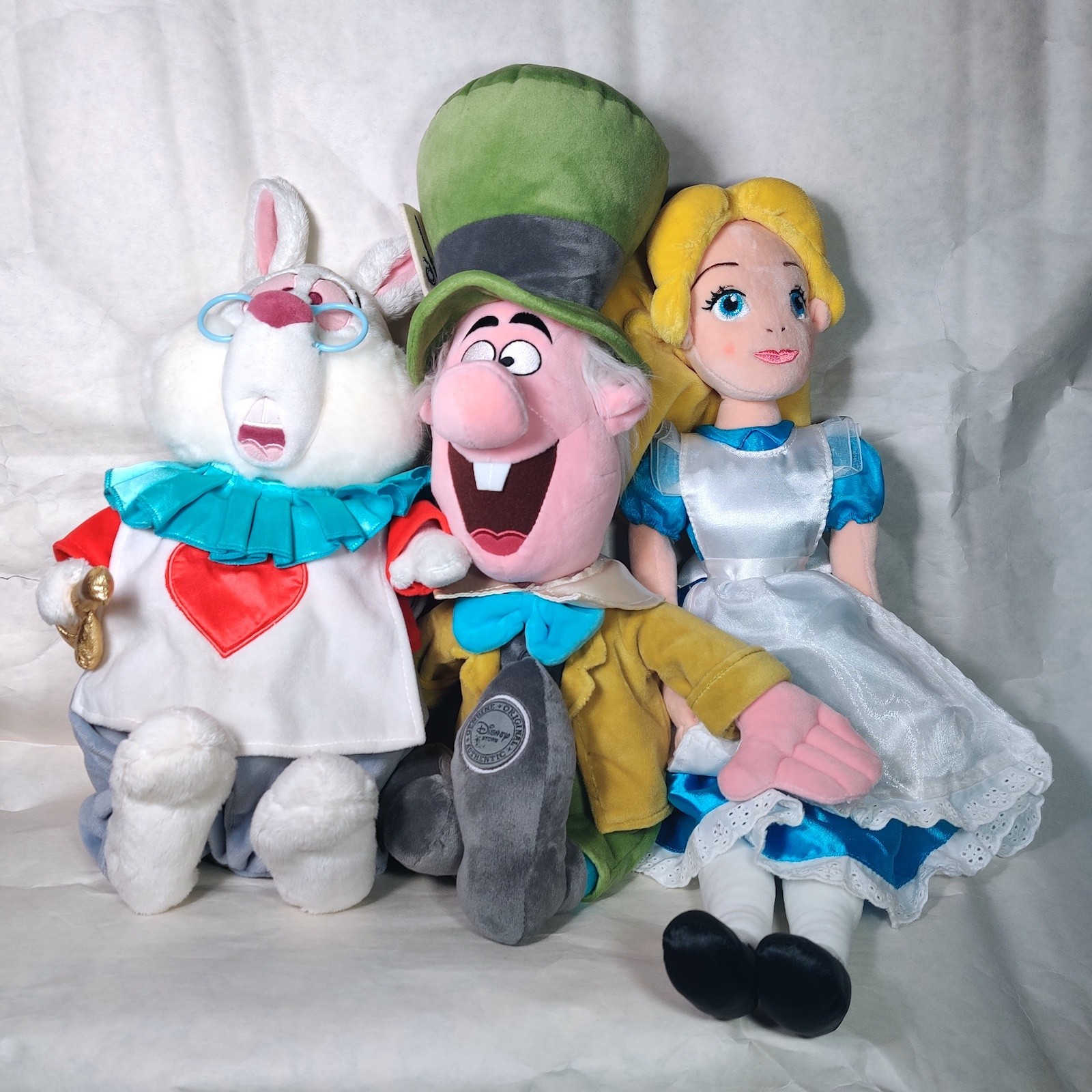 Vintage Disney Store Alice in Wonderland Plush Set White Rabbit Mad Hatter