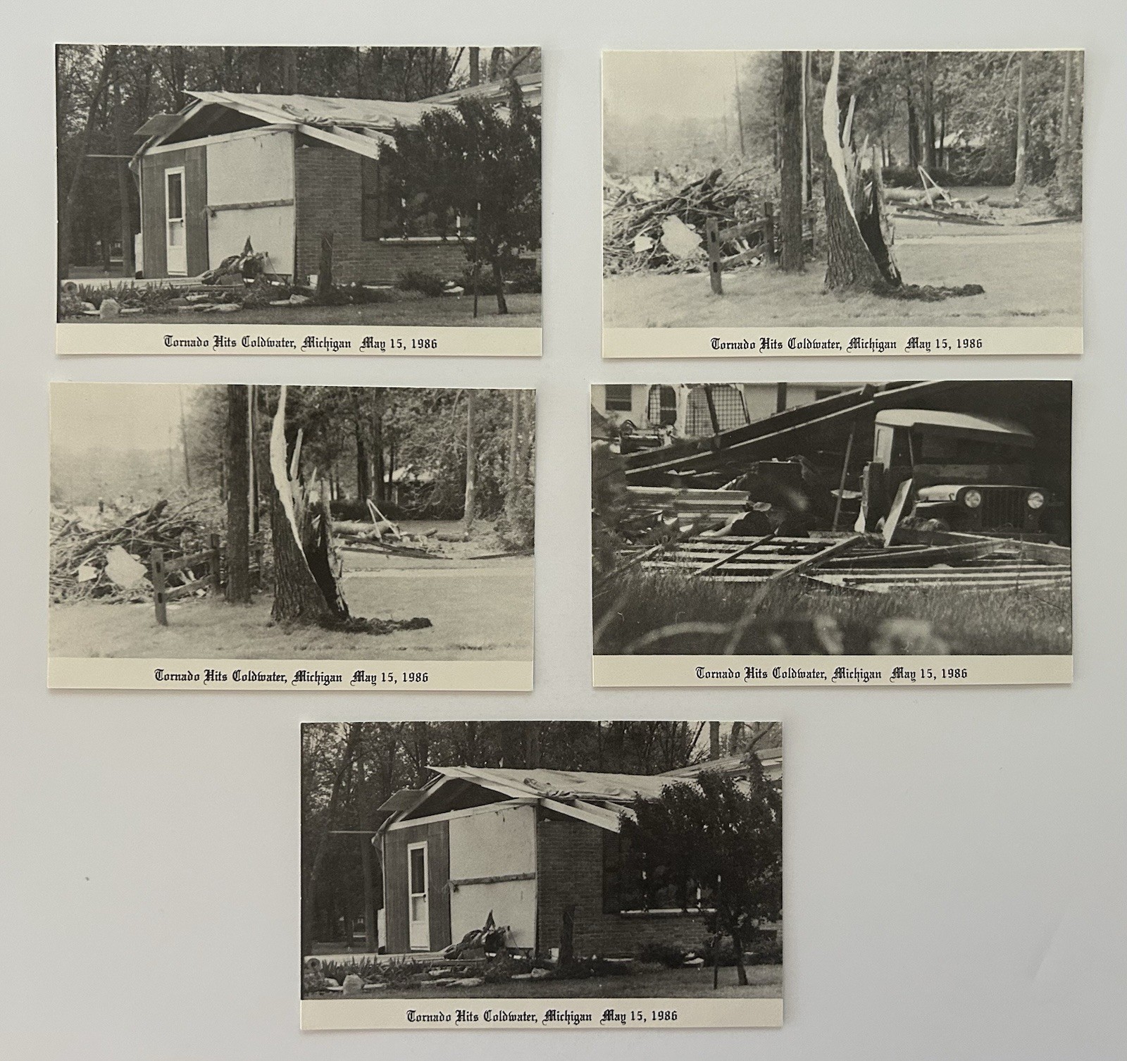 Set of 5 Photo Postcards Tornado Damage Coldwater Michigan May 15 1986 Set of 5 Photo Postcards Tornado Damage Coldwater Michigan May 15 1986
