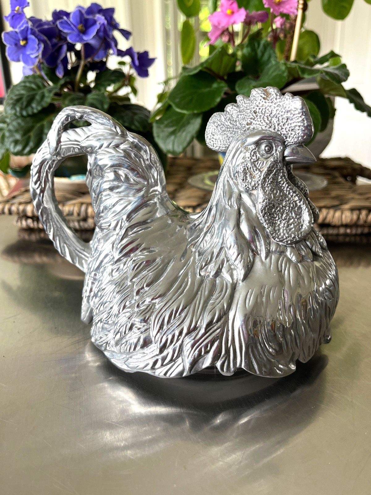 Arthur Court Rooster Canister LID ONLY Replacement Pewter Aluminum 10\ Arthur Court Rooster Canister LID ONLY Replacement Pewter Aluminum 10\