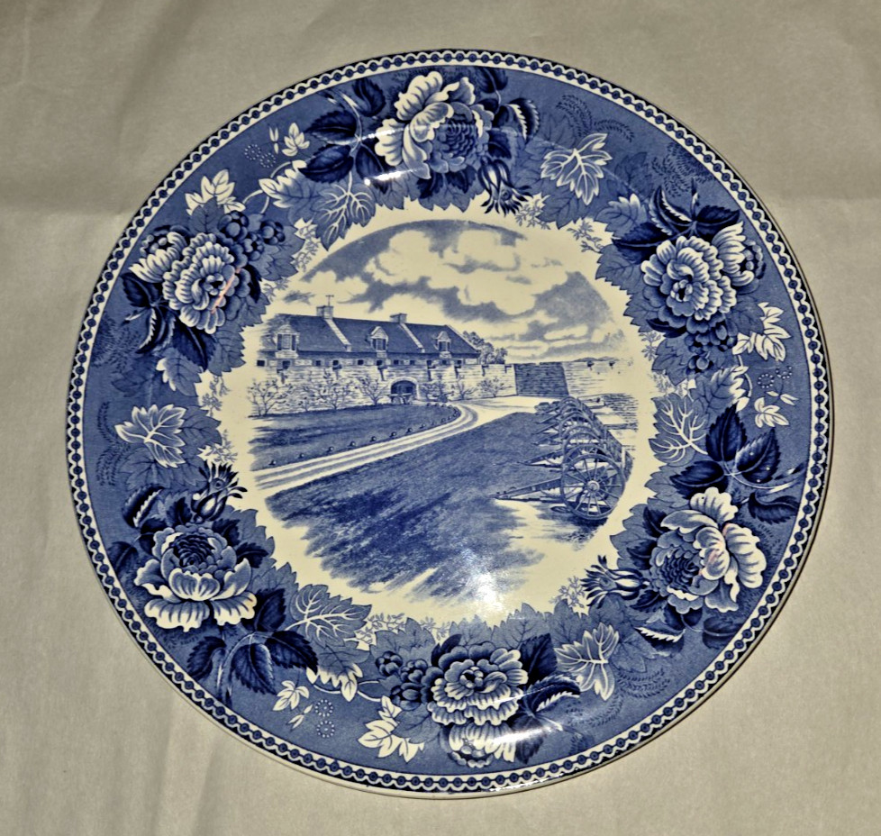 Wedgwood Fort Ticonderoga Blue Transferware Historical Plate South Wall Barracks