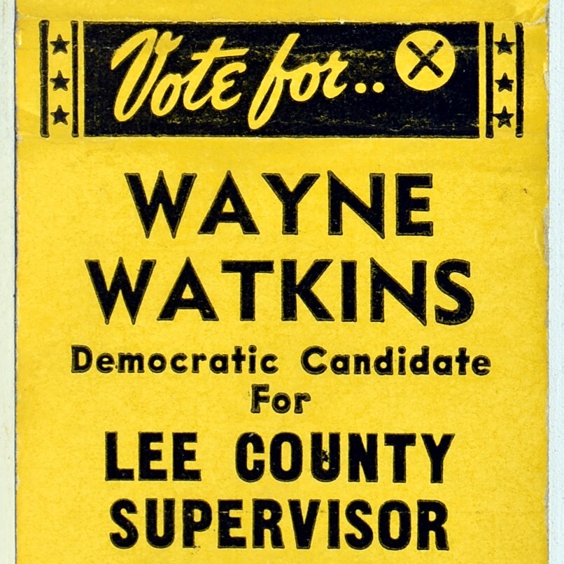 1964 Wayne Watkins Lee County Supervisor Democratic Party Candidate Election
