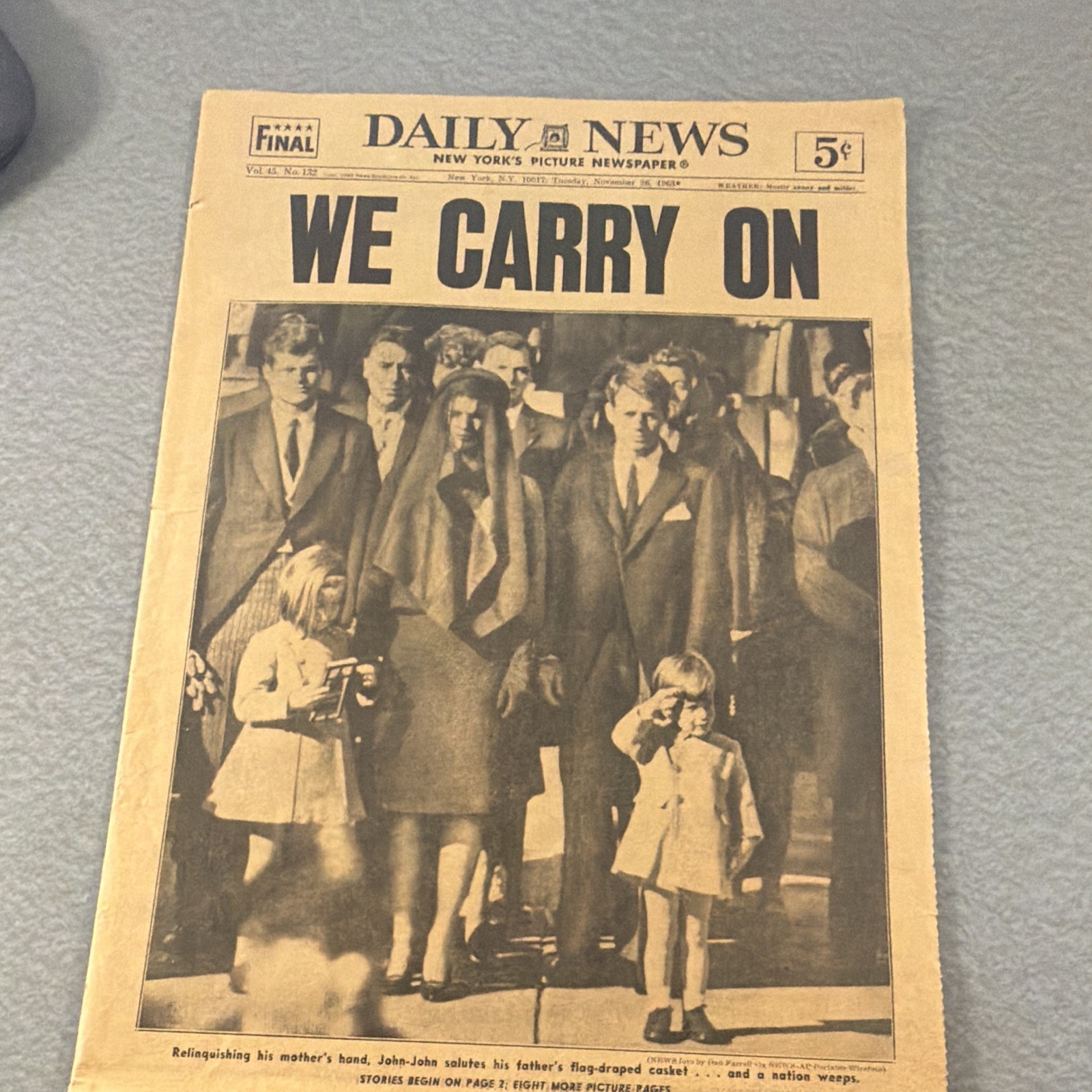 Vintage Nov 26, 1963 NY Daily News “We Carry On” JFK Jr Famous Salute Complete