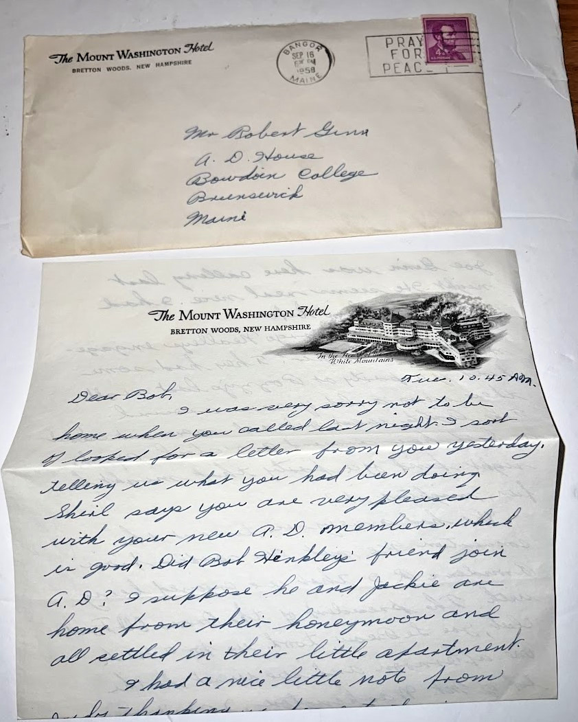 1958 THE MOUNT WASHINGTON HOTEL BRITTON WOODS NH STATIONARY HEAD LETTER