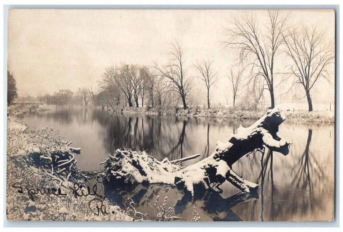 c1910 Spruce Hill Pond Log View Pennsylvania PA RPPC Photo Postcard