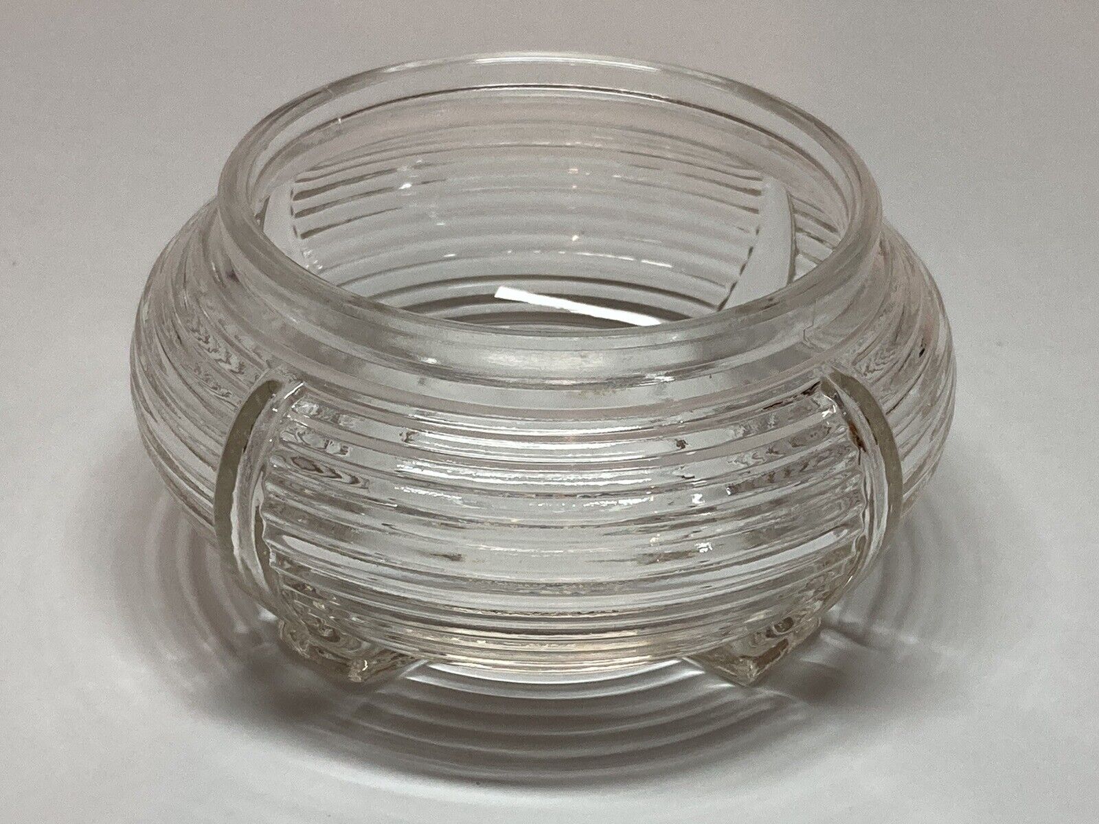 Vintage Round Clear Ribbed Glass Powder Jar No Lid Art Deco