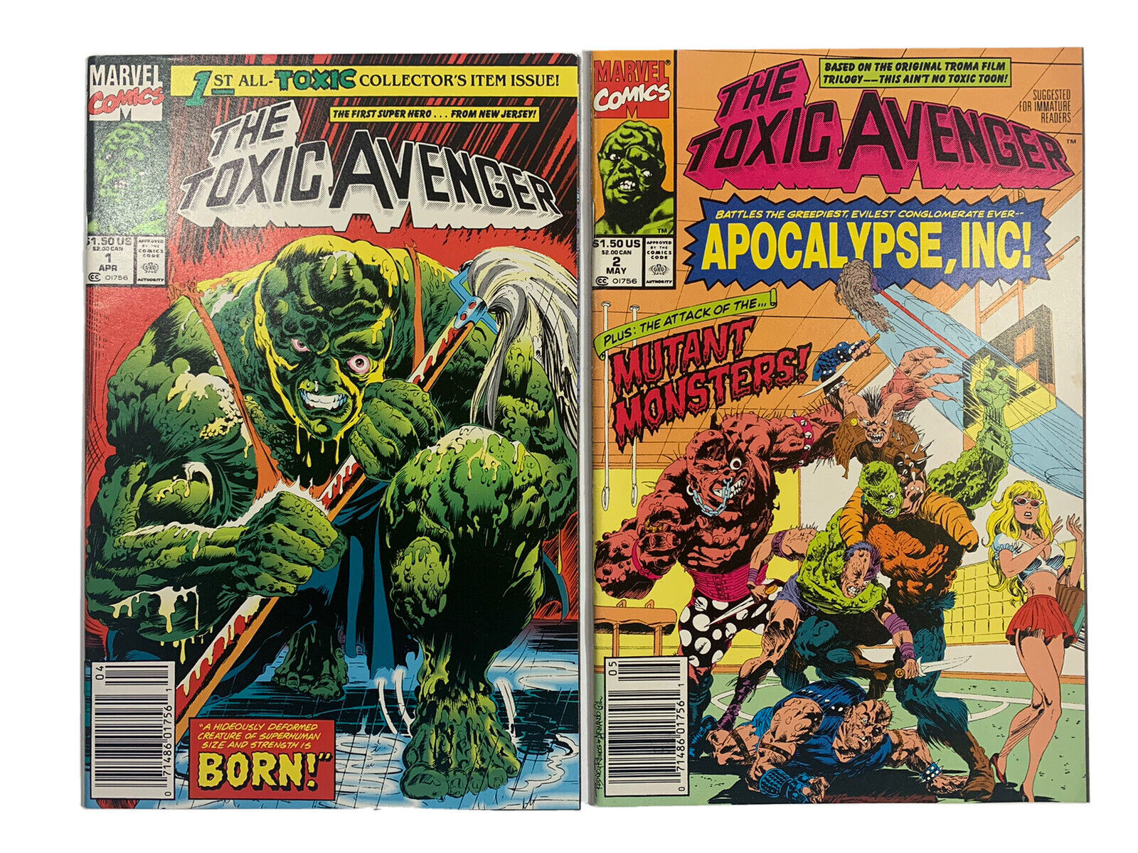 TOXIC AVENGER 1 And 2 High Grade Newsstand Rare  MOVIE OPTIONED