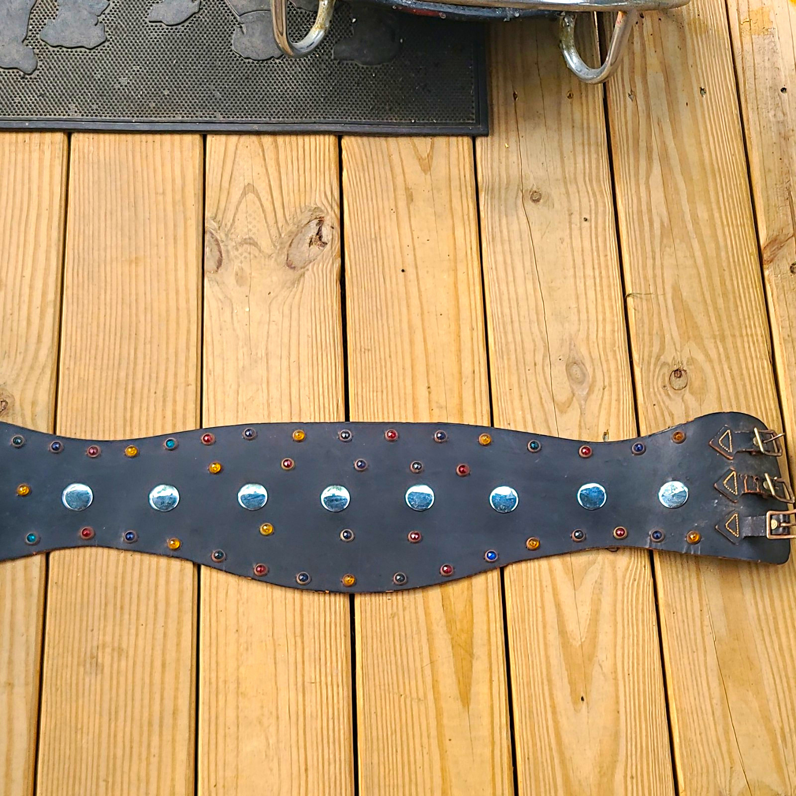 Vintage Black Leather Wide Studded Belt w/ Metal Rivets,gems, Biker Unisex