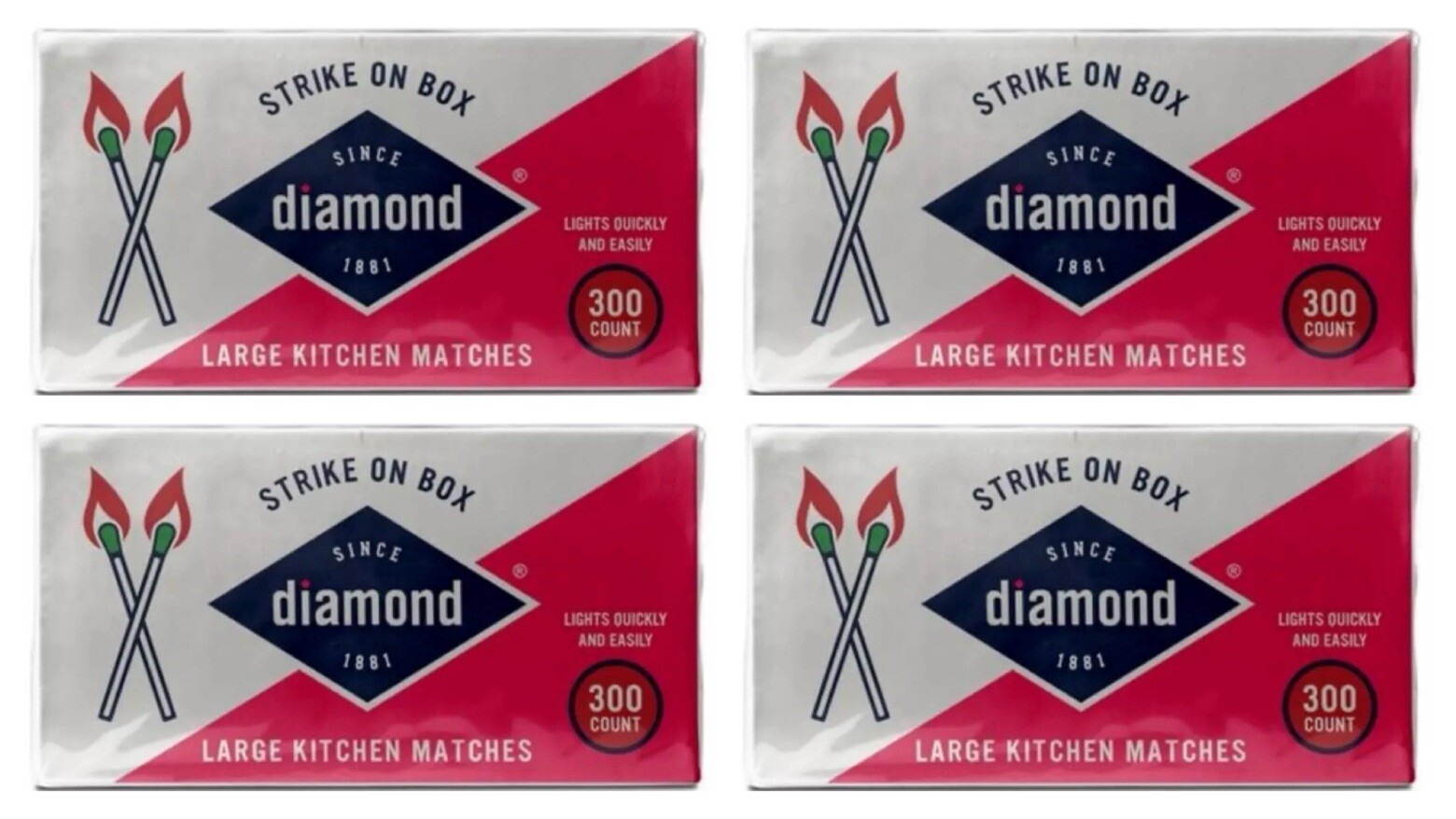 (4 boxes) Diamond Strike Matches Large Quick Easy (300 per box/1200 Total) 🇺🇸