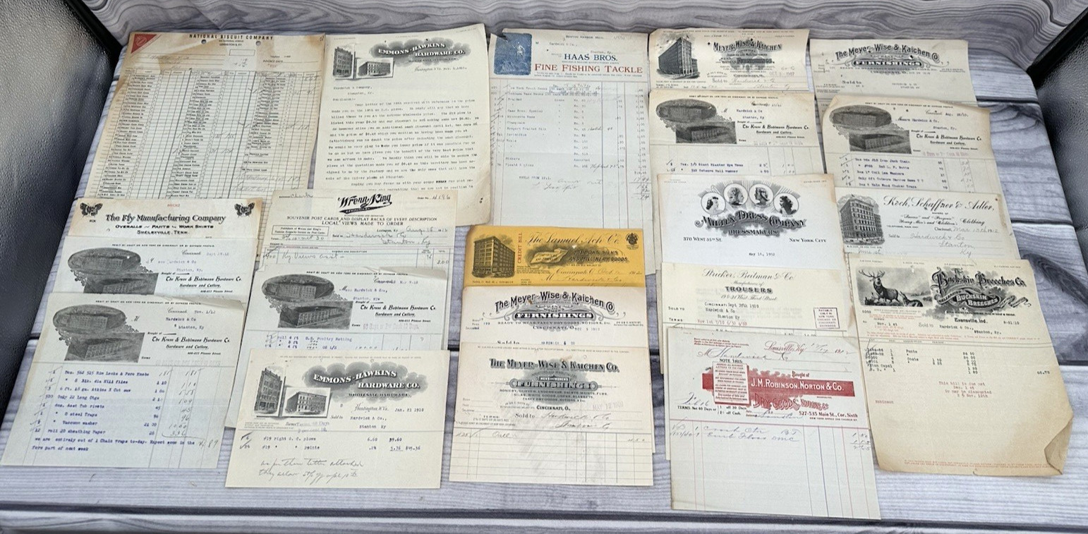 LARGE LOT ANTIQUE EARLY 1900's EPHEMRA - RECEIPTS INVOICES LETTERS NICE GRAPHICS
