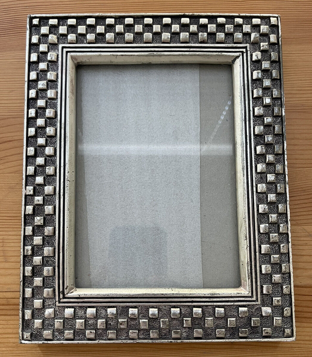 Handcrafted Frame Silverplate 5 X 7 Picture Mosaic Rustic Patina