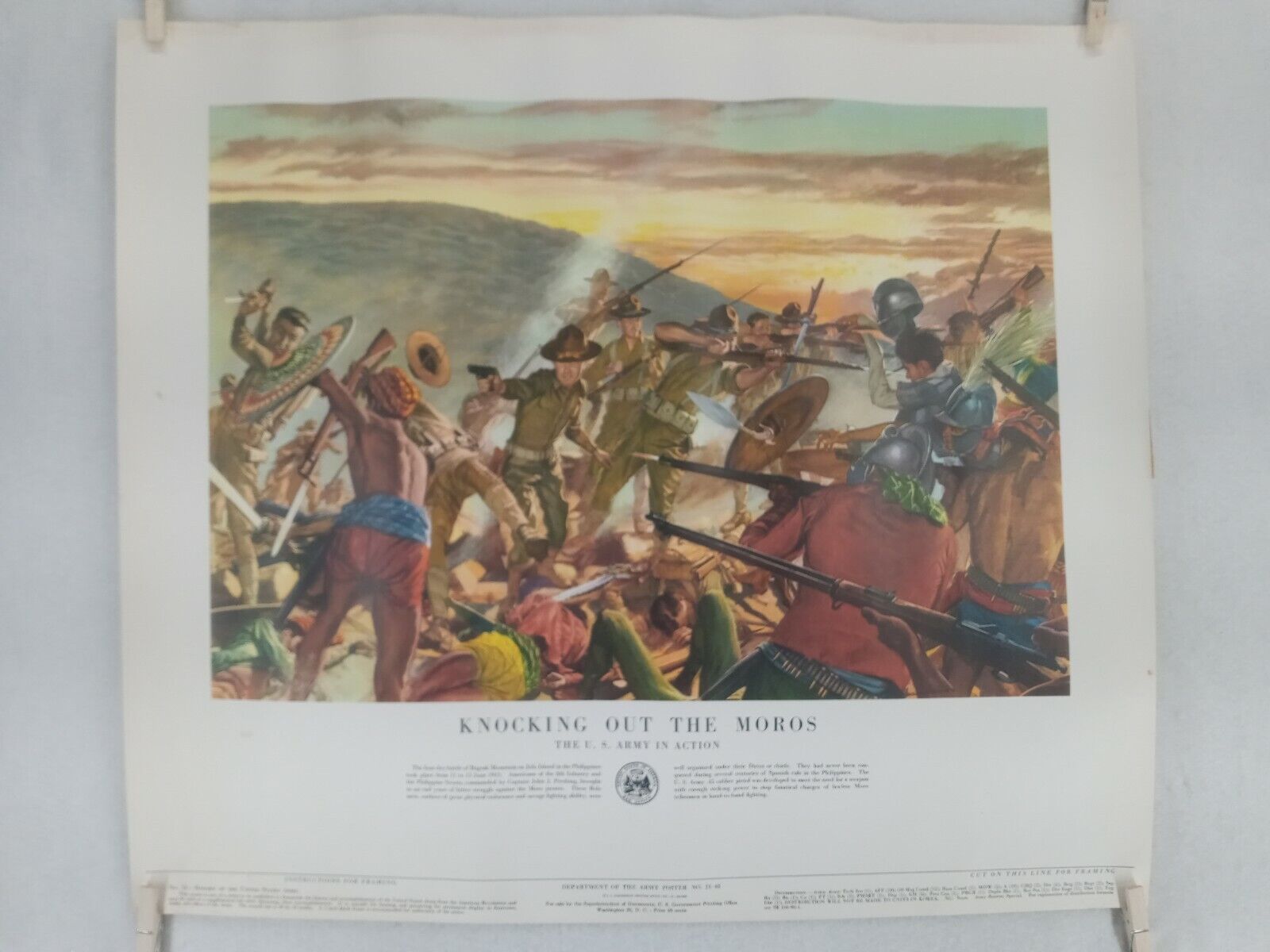 1953 Print of the 1913 Knocking Out The Moros US Army Poster 24x20  No. 21-48