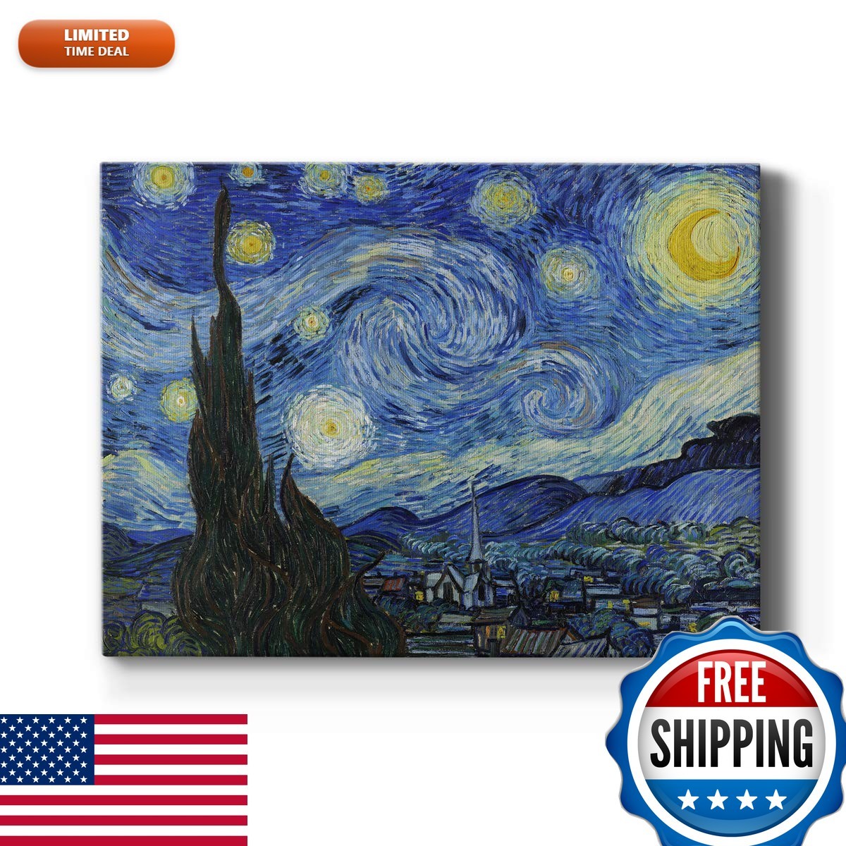 Renditions Gallery Starry Night Van Gogh Canvas Print 36x48 Ready to Hang