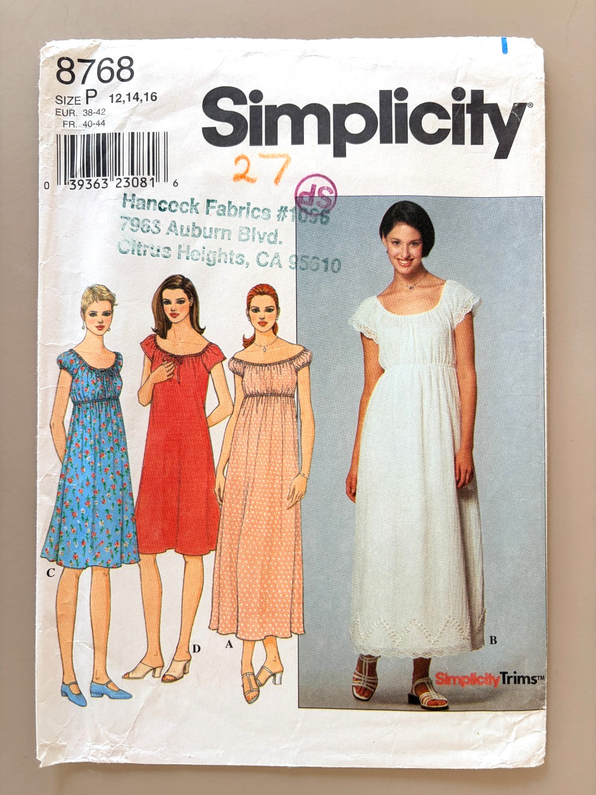 1990\'s Simplicity Misses\' Dress Pattern 8768 Size 12-16 UNCUT 1990\'s Simplicity Misses\' Dress Pattern 8768 Size 12-16 UNCUT