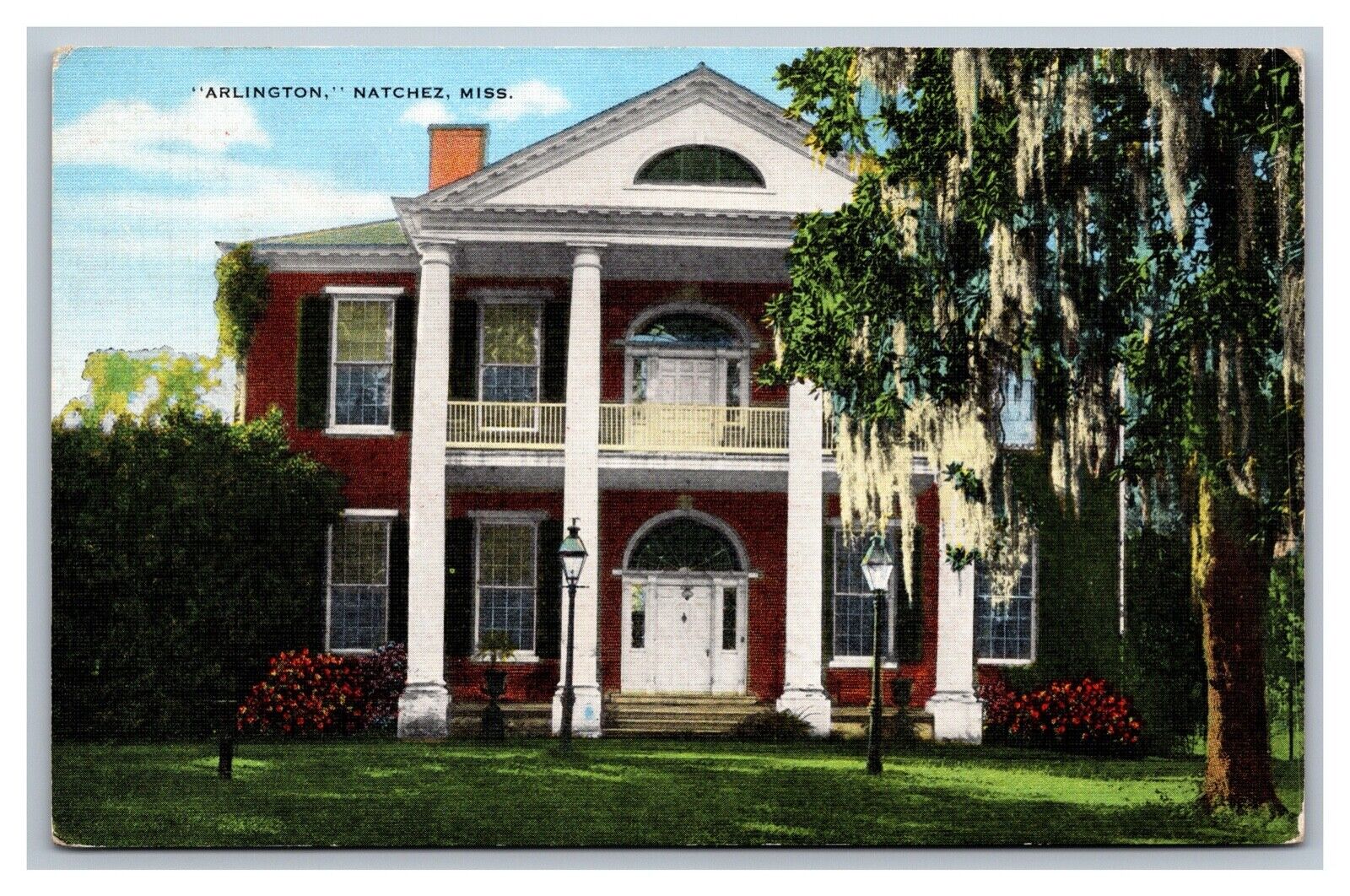 Natchez, MS Mississippi, Arlington Mansion, Vintage Linen Postcard