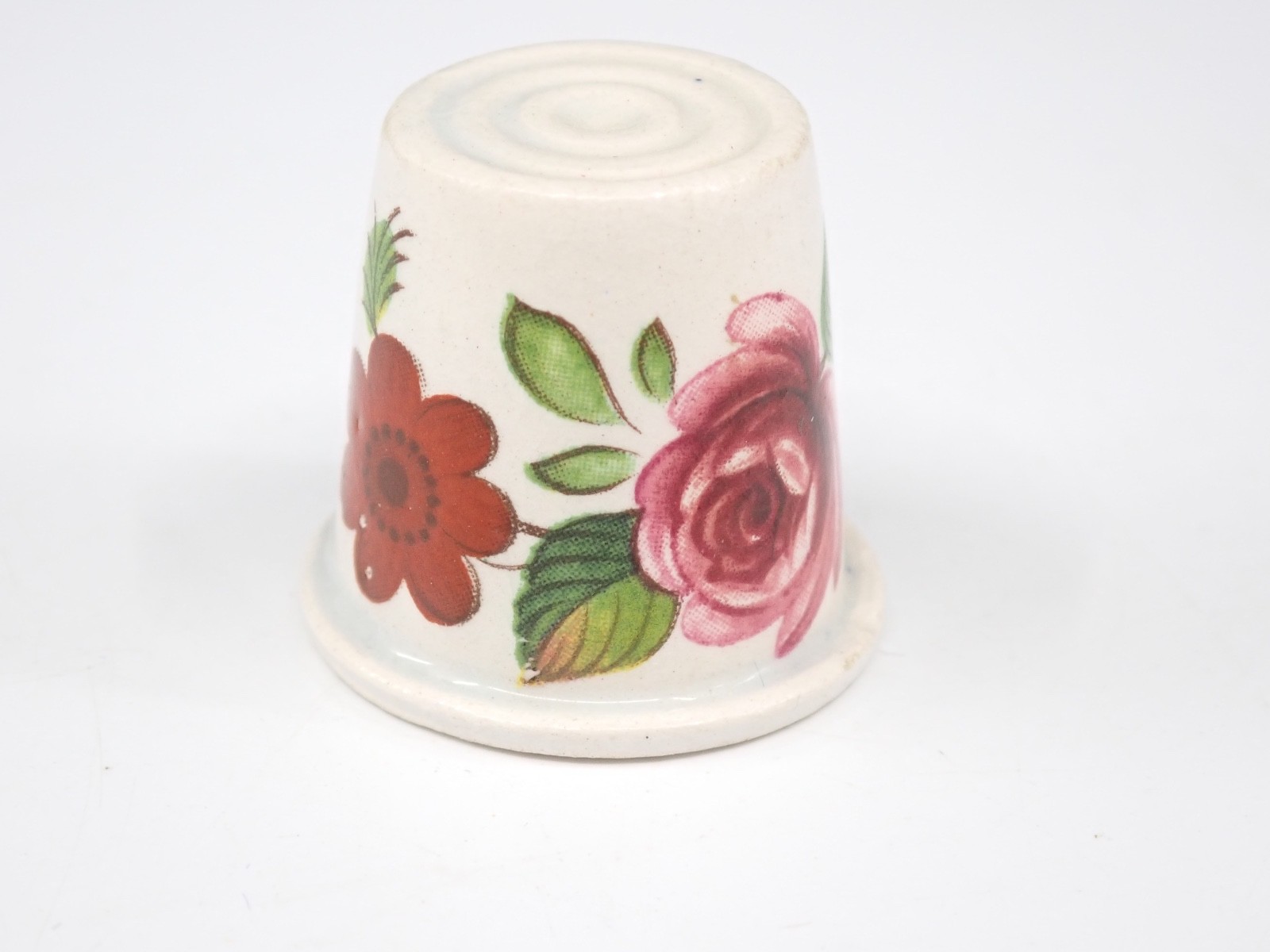 Vintage Hand Painted Floral Glazed Ceramic Thimble Marked Holland