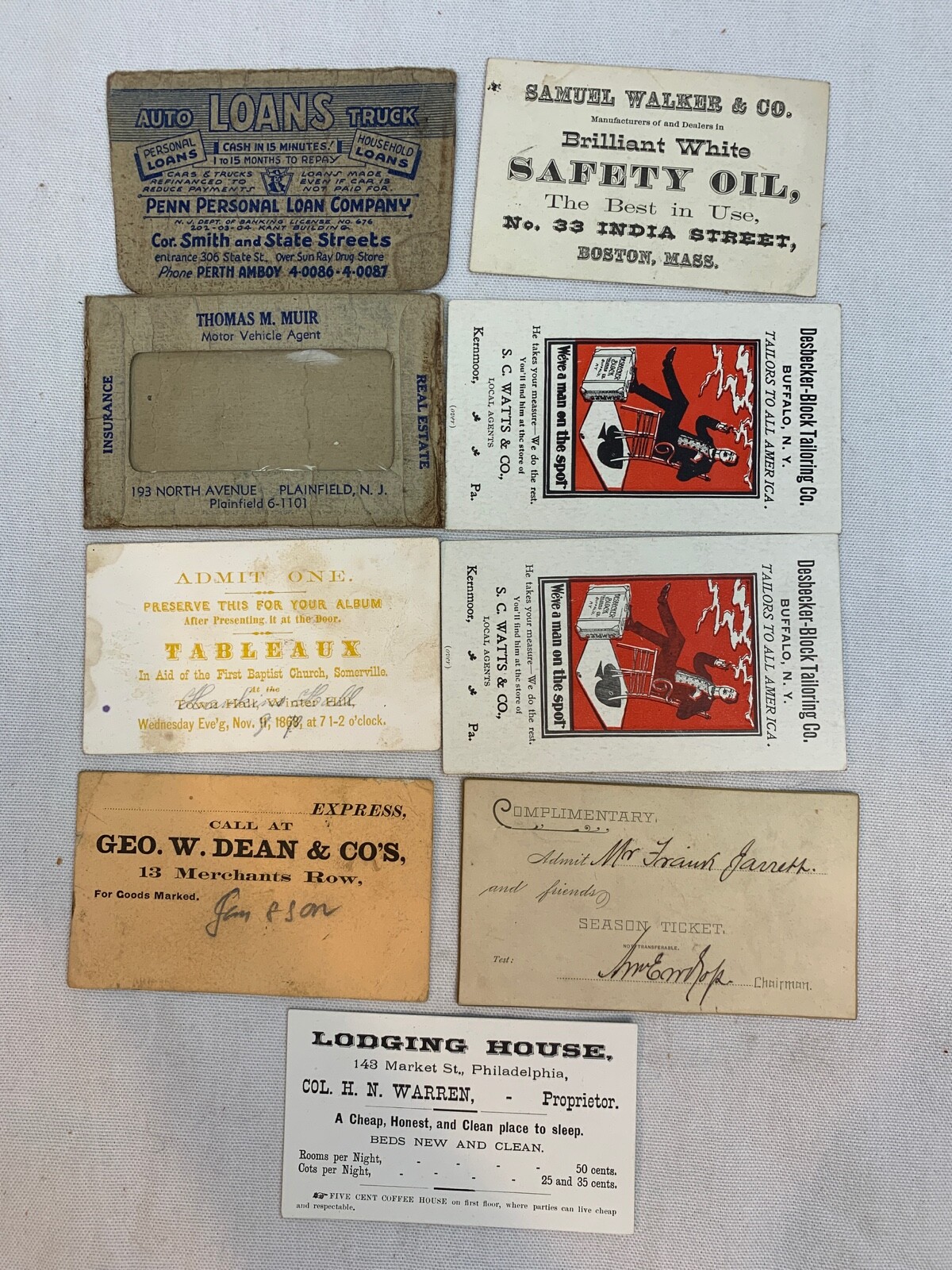 Scare Business Card Lot c1870s Lodging - Auto Insurance - Tickets and see all Scare Business Card Lot c1870s Lodging - Auto Insurance - Tickets and see all