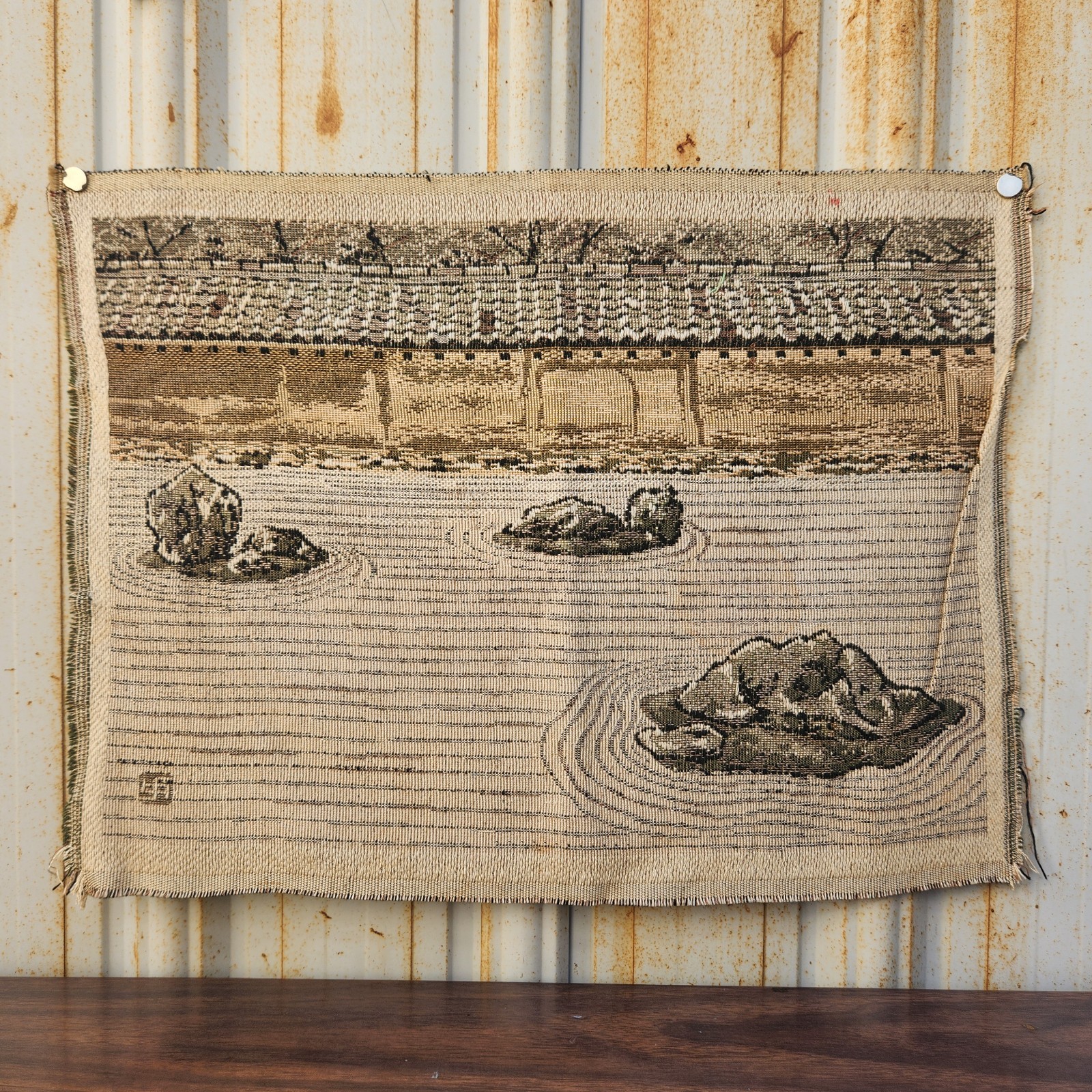 Vintage Nishijin Gobelin Style Tapestry Japanese Zen Rock Garden Reiki 15x11\