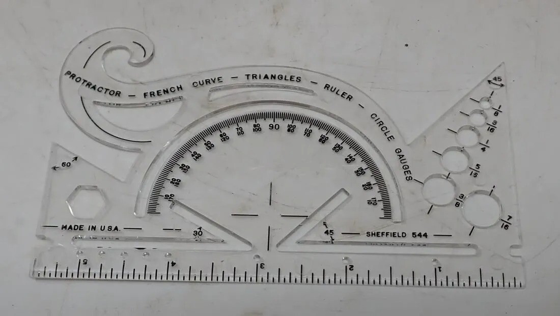 Antique Protractor Ruler Sheffield 544 Protractor Architecture Art Ruler drafting tool measuring ...