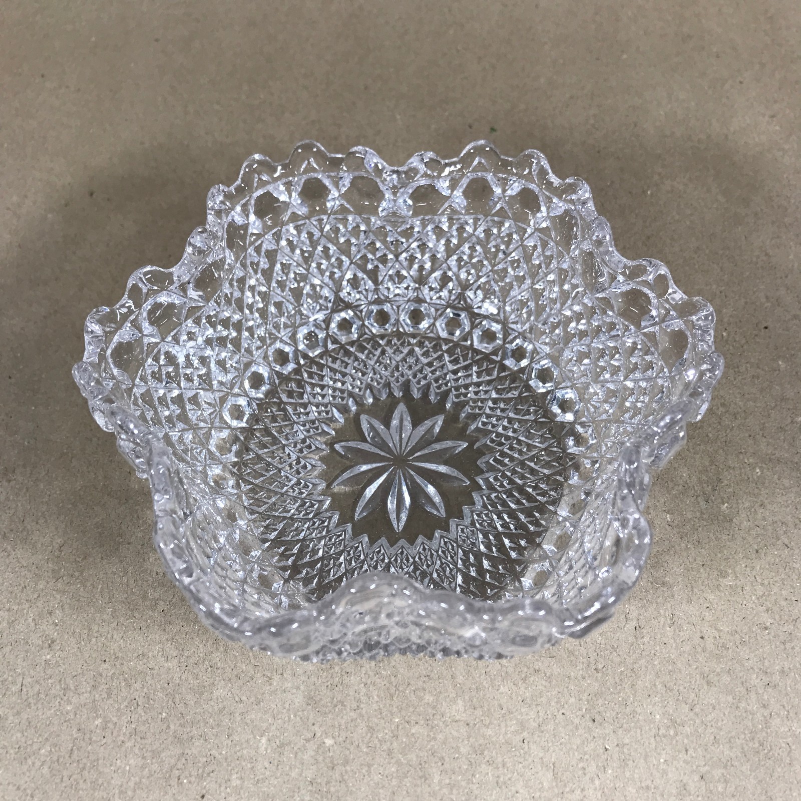 Vintage Pressed Glass Trinket Dish Ruffled Edge Jewellery Bowl