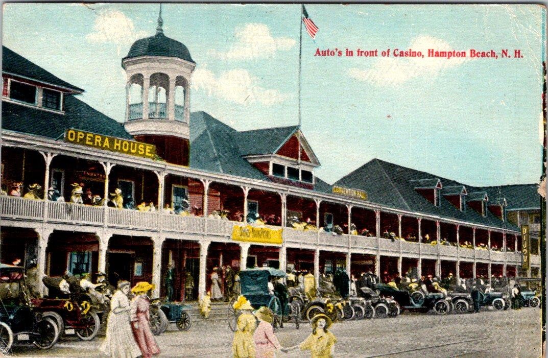 1907-10\'s AUTOs in FRONT of CASINO OPERA HOUSE HAMPTON BEACH NH POSTCARD
