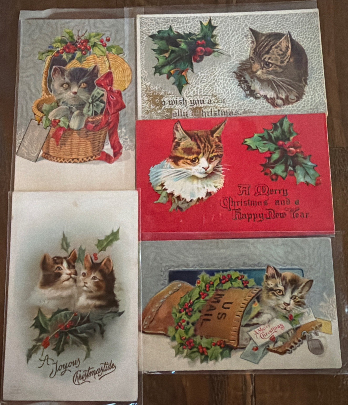 Lot of 5~Christmas Cats~Kittens~Vintage~Antique ~Xmas~ CAT Postcards~s840 Lot of 5~Christmas Cats~Kittens~Vintage~Antique ~Xmas~ CAT Postcards~s840