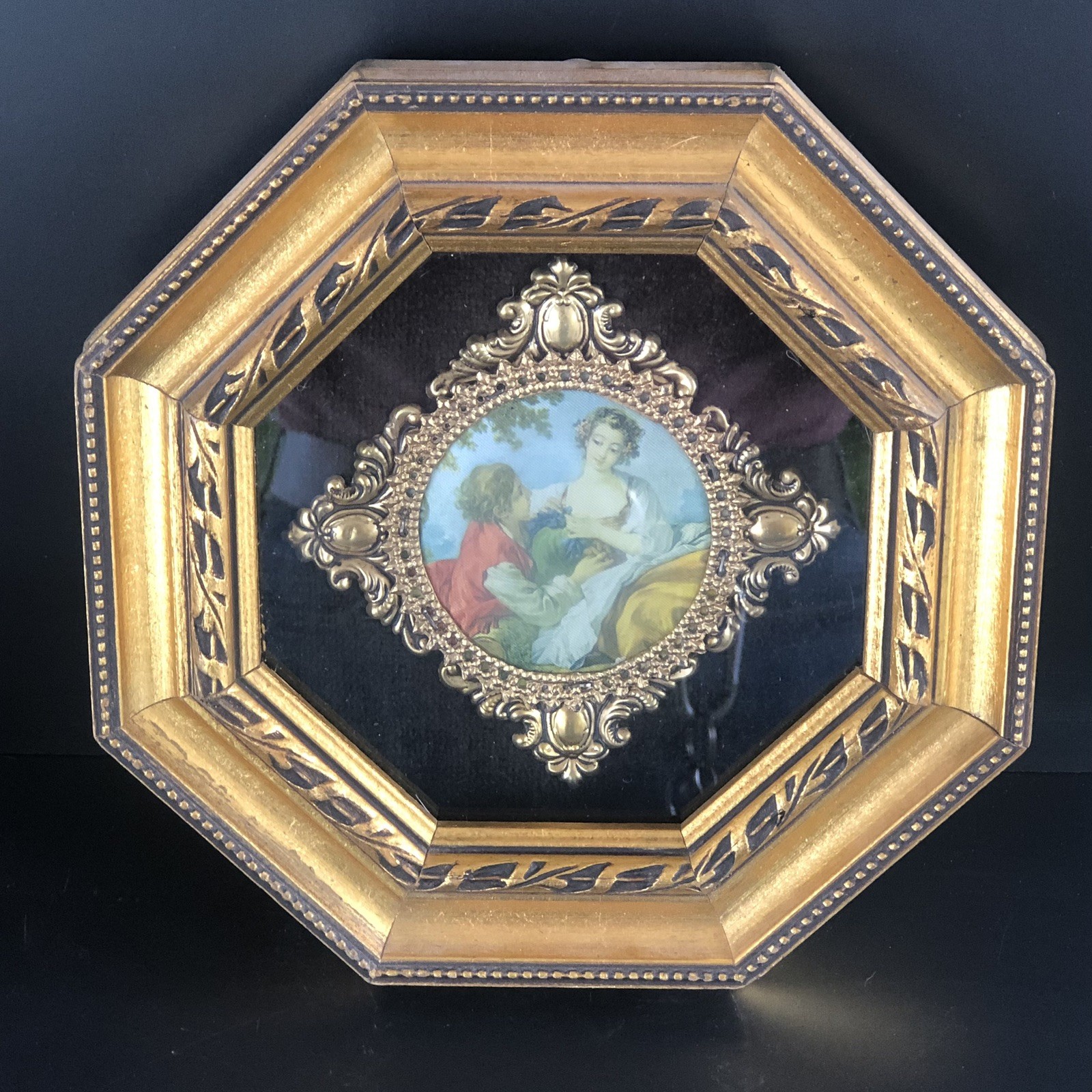 Vintage Sungott Shadowbox Frame Courting Print 8.1/4” X 8.1/4” EUC