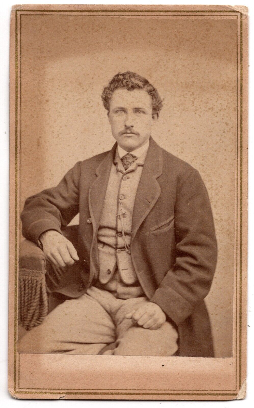 ANTIQUE CDV CIRCA 1860s E.G. ROLLINS HANDSOME MAN WITH MUSTACHE GLOUCESTER MA.