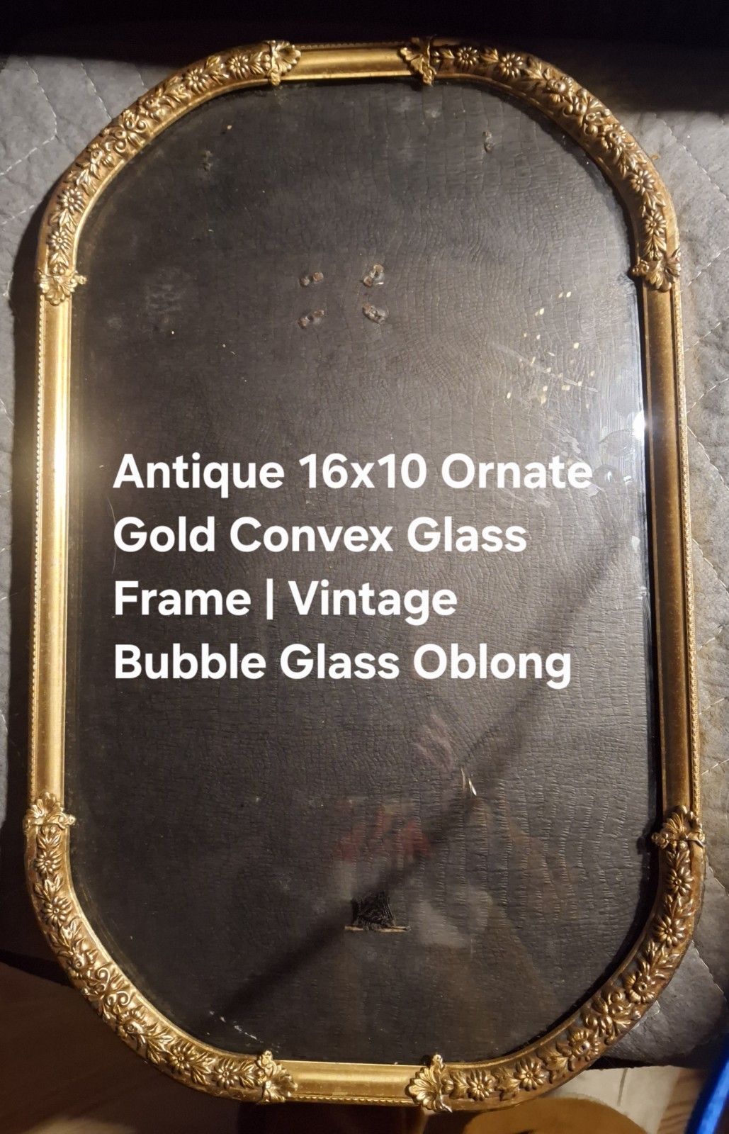 Antique 16x10 Ornate Gold Convex Glass Frame | Vintage Bubble Glass Oblong...