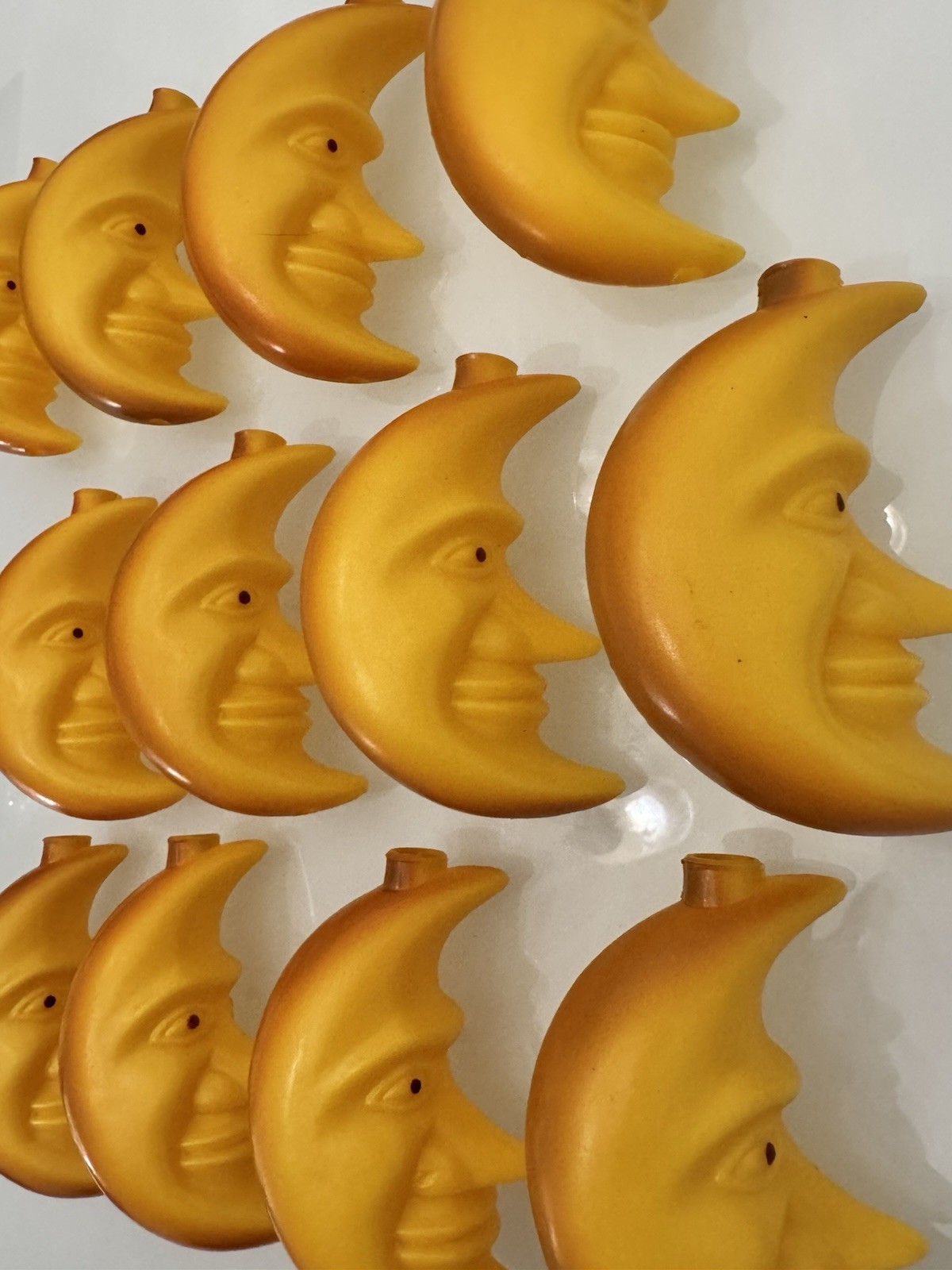Set of 12 Vintage Blowmold String Light Covers Moon Face Celestial Halloween