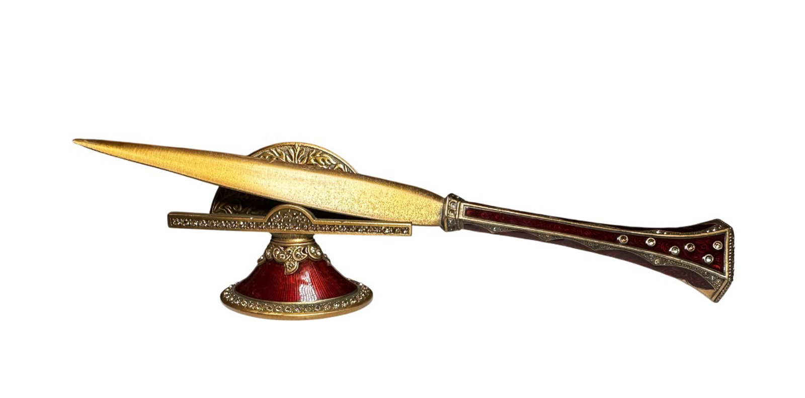 Edgar Berebi Vintage Geneva Brass Swarovski Crystal Enamel Letter Opener Holder