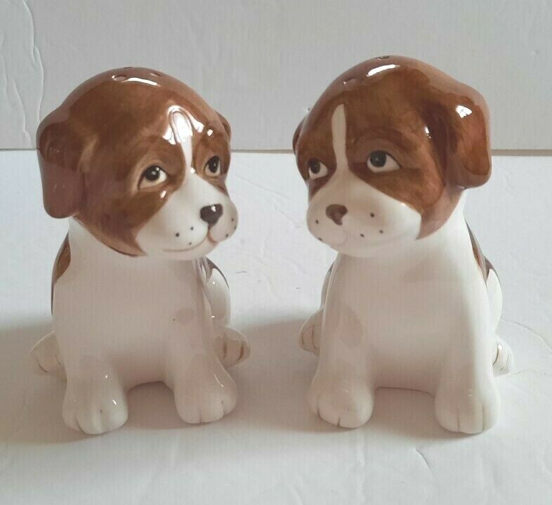 Brown And White Puppy Salt & Pepper Shakers Unbranded Pre-owned Cute