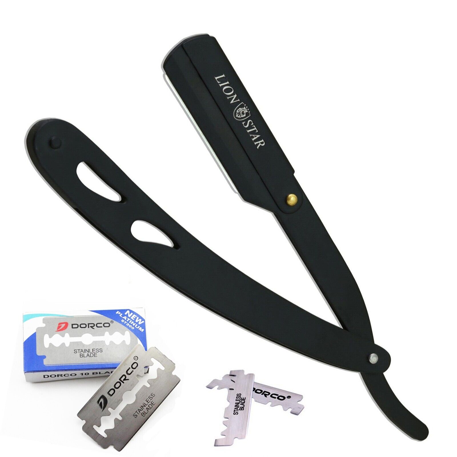 Professional Barber Hair Shaving Razor Straight Edge Folding Knife 10 Blades