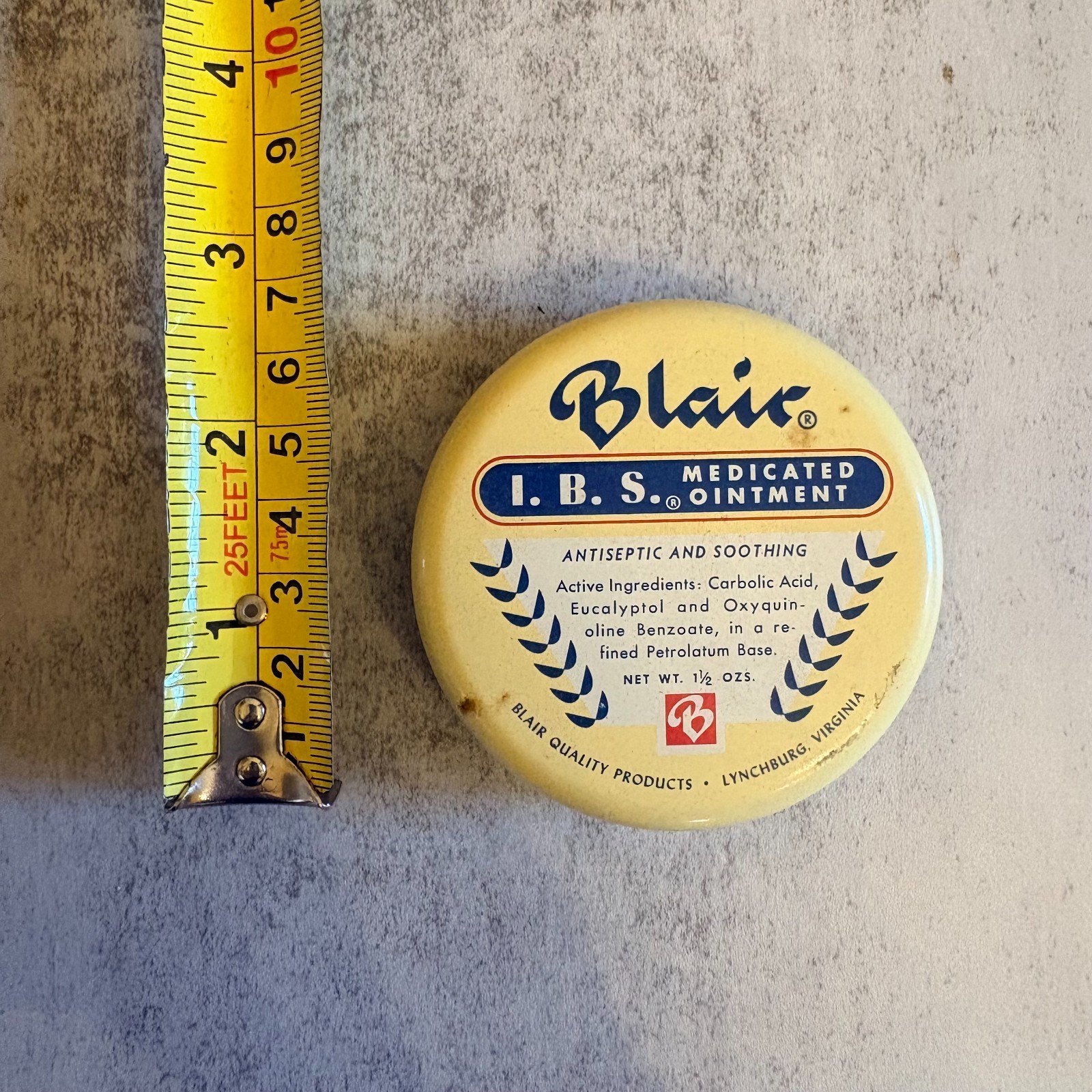 Vintage Blair IBS Medicated Ointment Tin Lynchburg VA Pharmacy Advertising
