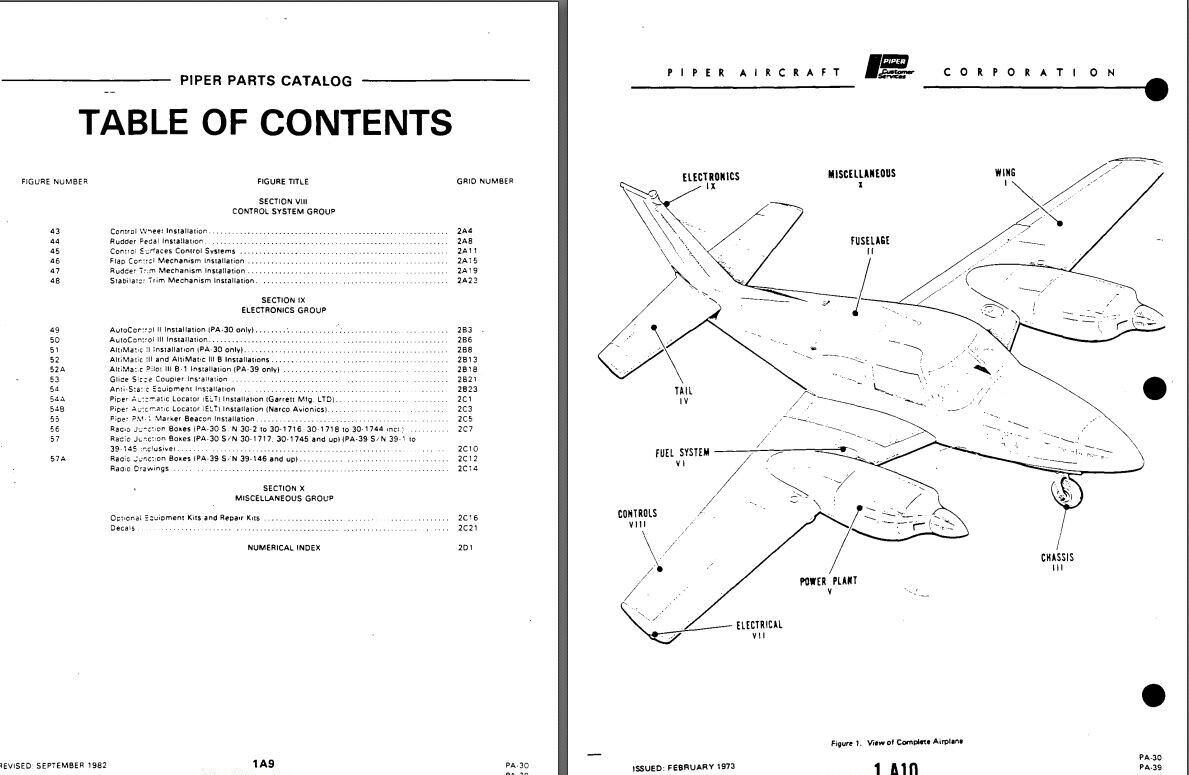 Piper Pa-30 Pa-39 Twin Comanche Aircraft Parts Catalog Service Manual PDF