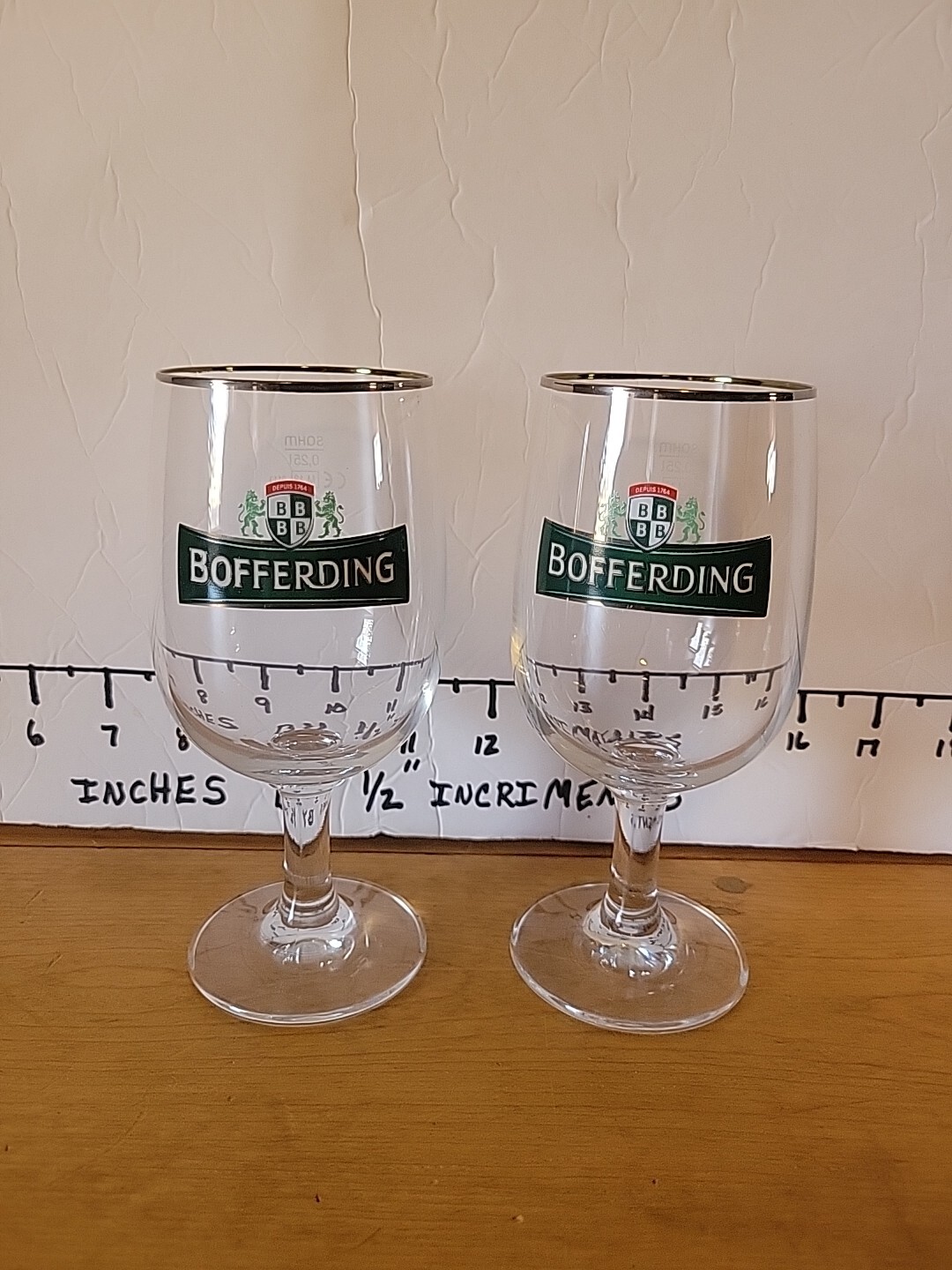 2 Bofferding of Luxembourg Silver Rimmed Stemmed Glass .25L 6.5\