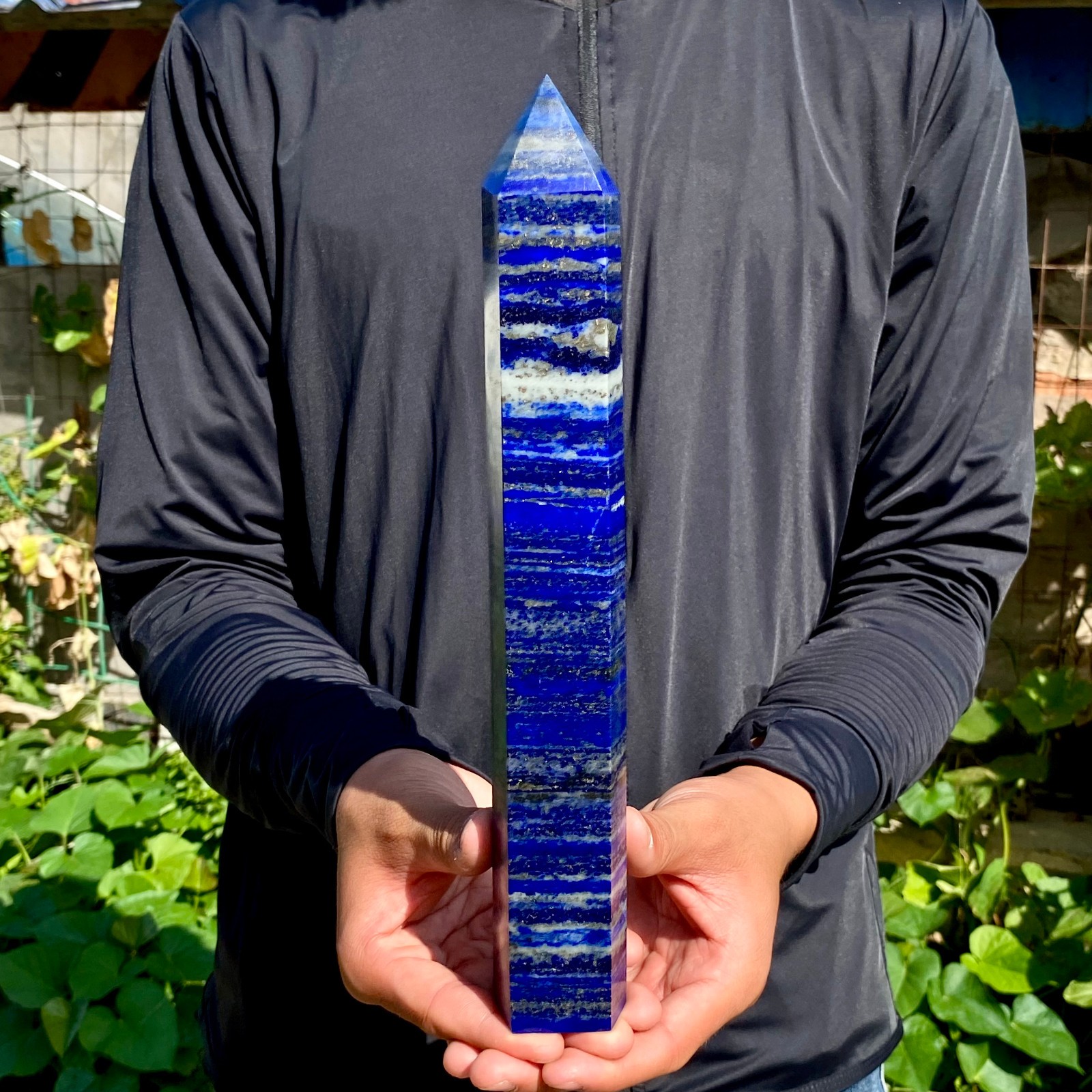 2.27LB Natural lapis lazuli jasper Quartz obelisk crystal Reiki healing
