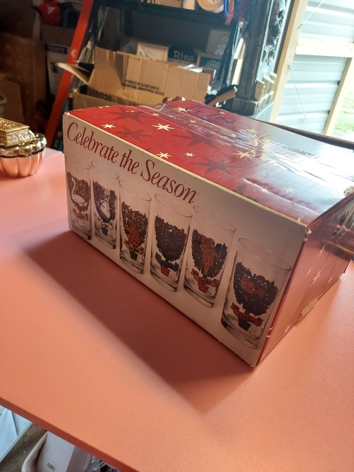 Vintage Ancho Hocking 12 Days Of Christmas Tumblers In Original Red Holiday Box Vintage Ancho Hocking 12 Days Of Christmas Tumblers In Original Red Holiday Box