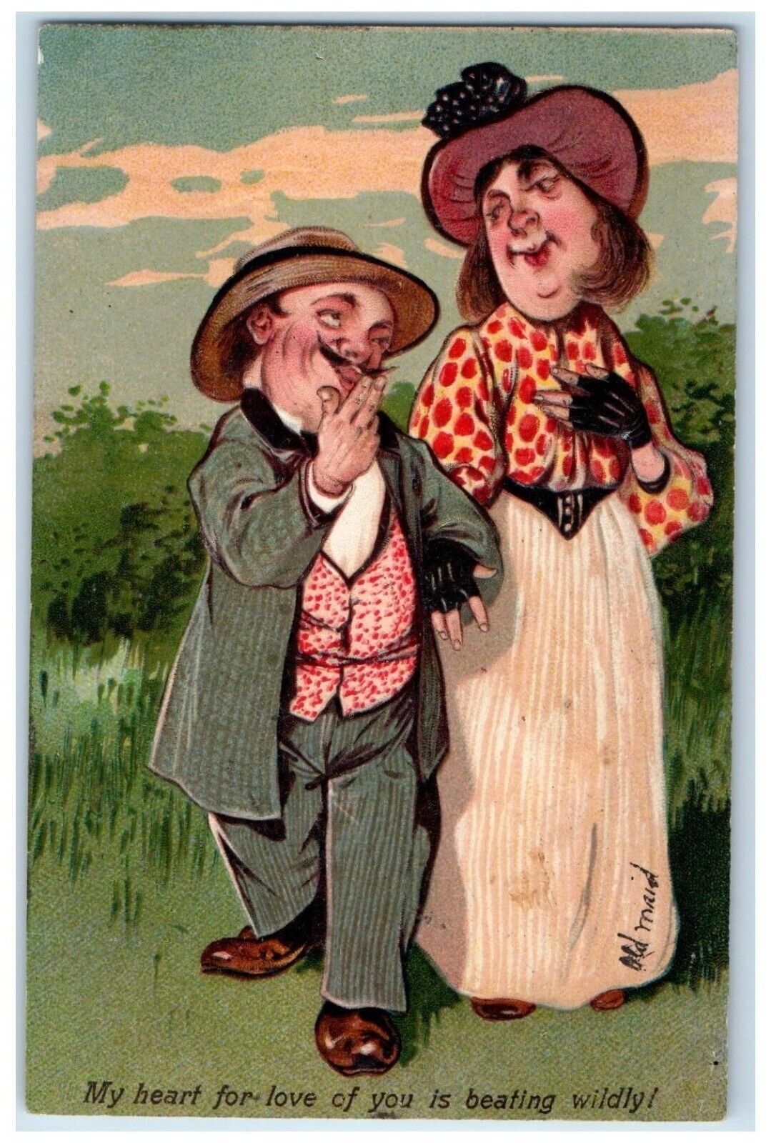 PFB Postcard Couple Romance My Heart For Love Of You Is Beating Wildly 1907