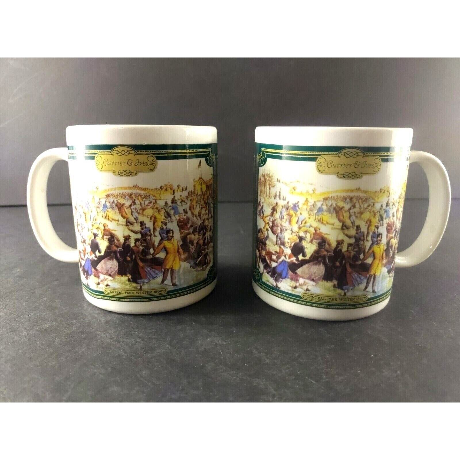 Currier and Ives Coffee Mug Cup Central Park Winter 1862 Vintage Collectors Mugs