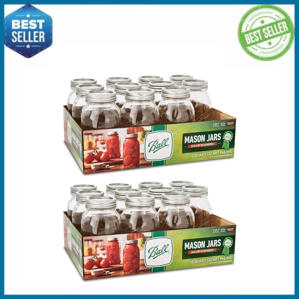 Ball Regular Mouth Quart Mason Jars 32 oz Glass Jar with Lids & Bands (24 Pack) Ball Regular Mouth Quart Mason Jars 32 oz Glass Jar with Lids & Bands (24 Pack)
