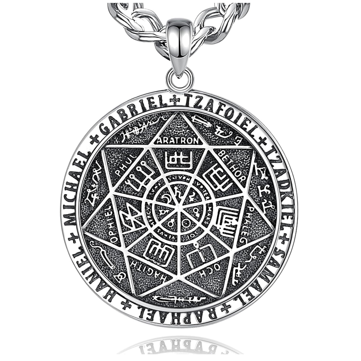 925 Sterling Silver Seal of Seven Archangels Pendant Necklace - 24
